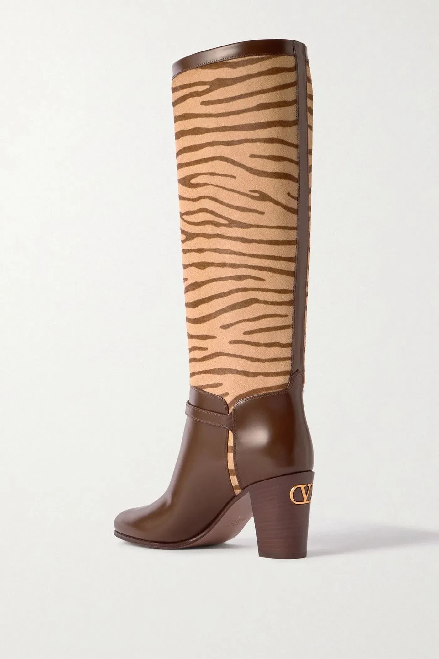 Valentino Garavani Pattie 75 Buckle-Embellished Zebra-Print Calf Hair And Leather Knee Boots Brown Women's