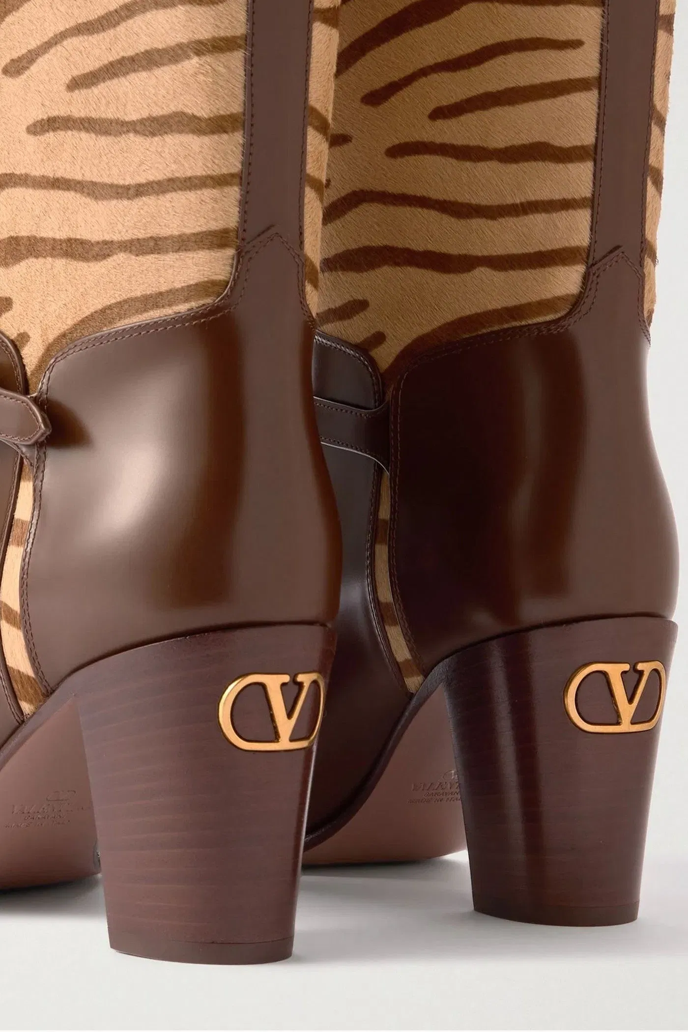 Valentino Garavani Pattie 75 Buckle-Embellished Zebra-Print Calf Hair And Leather Knee Boots Brown Women's