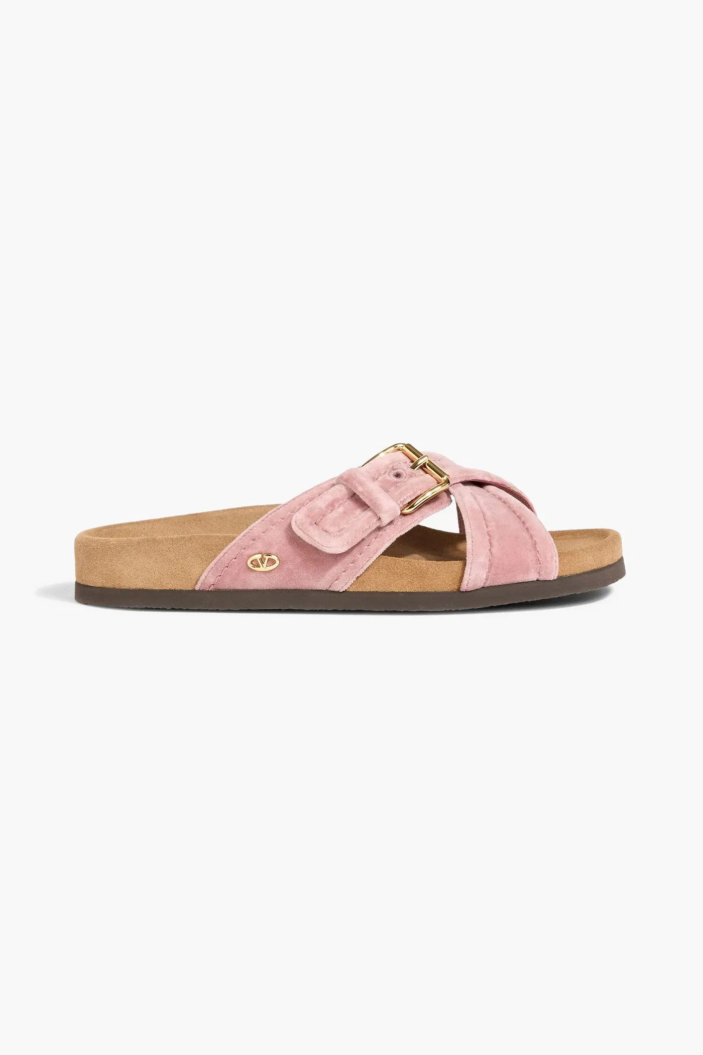 Valentino Garavani Buckled Velvet Slides Antique Rose Women's