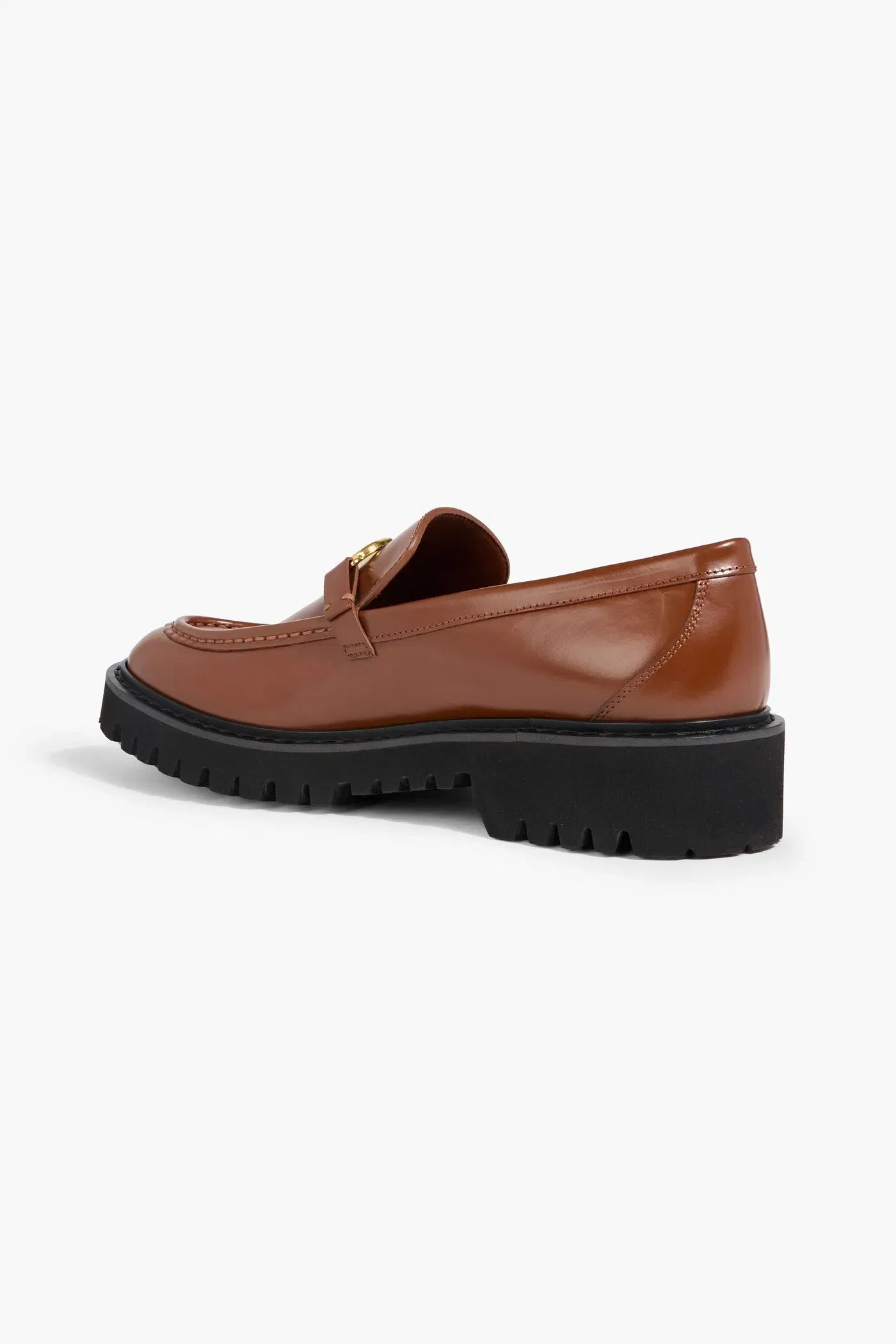 Valentino Garavani Vlogo Signature Glossed-Leather Loafers Tan Women's