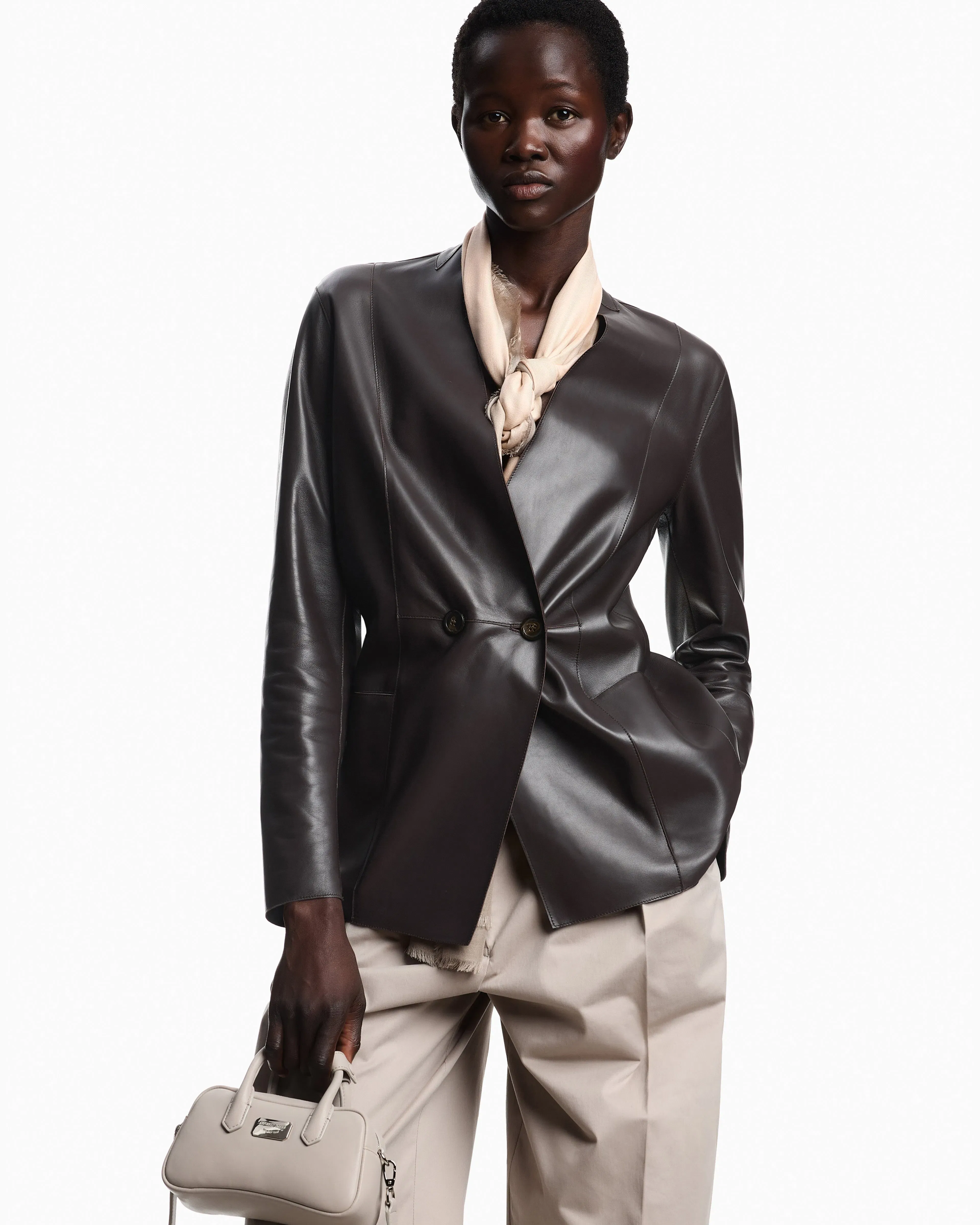 Emporio Armani raw-cut glove-quality lambskin nappa leather blazer