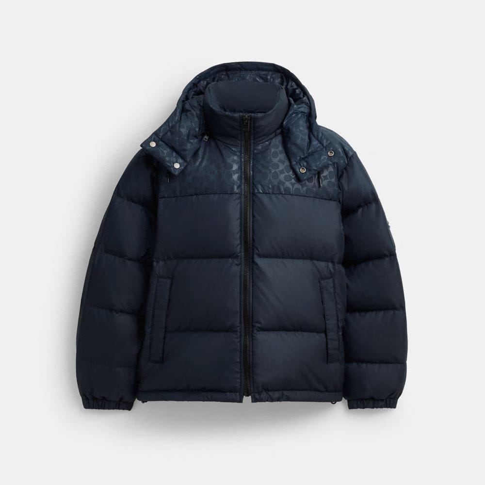 Coach Down Puffer Jacket In Recycled Polyester Navy Blue