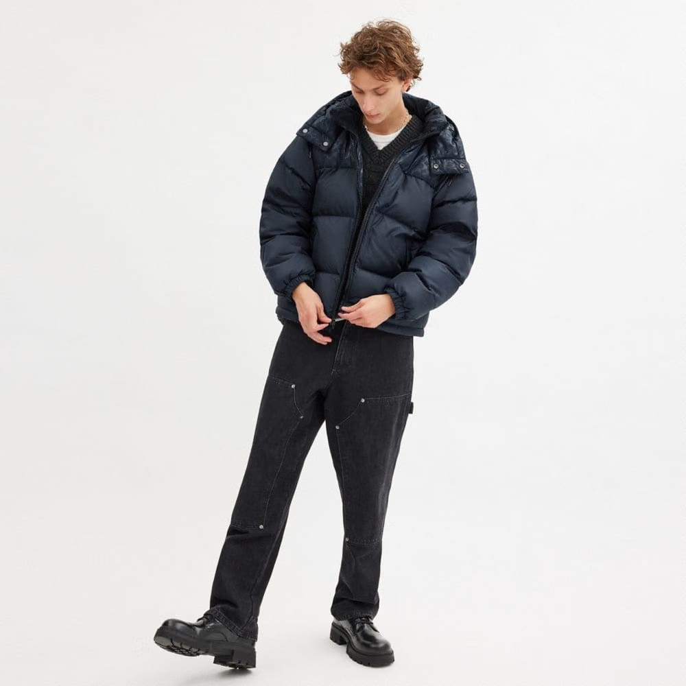 Coach Down Puffer Jacket In Recycled Polyester Navy Blue