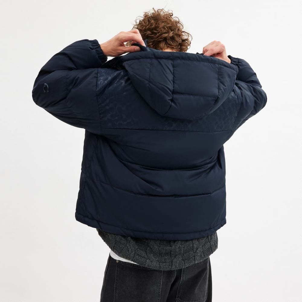 Coach Down Puffer Jacket In Recycled Polyester Navy Blue