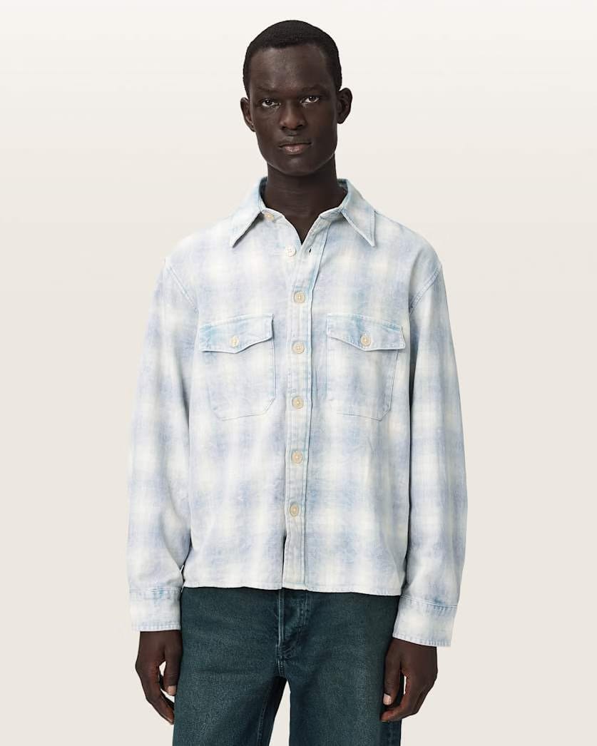AllSaints Santos Long Sleeve Checked Shirt Parma Purple