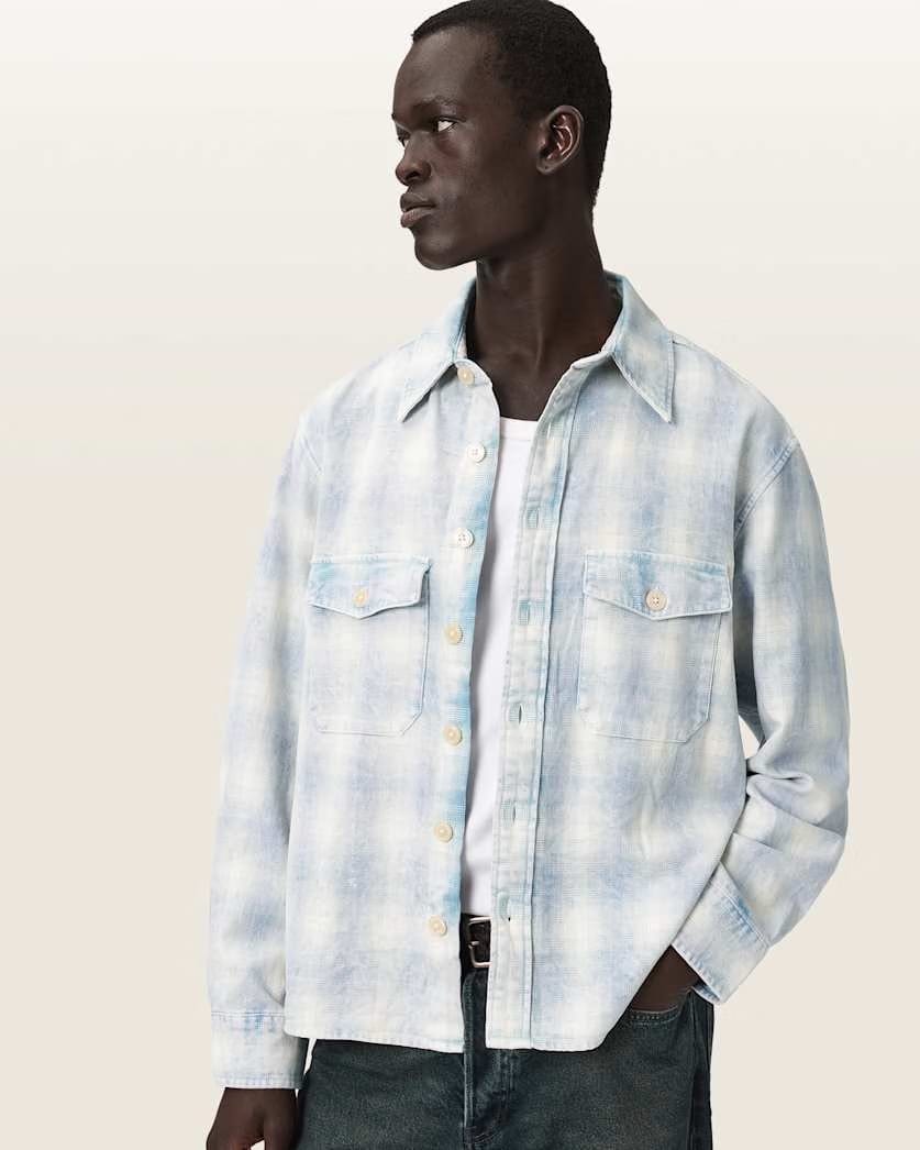 AllSaints Santos Long Sleeve Checked Shirt Parma Purple