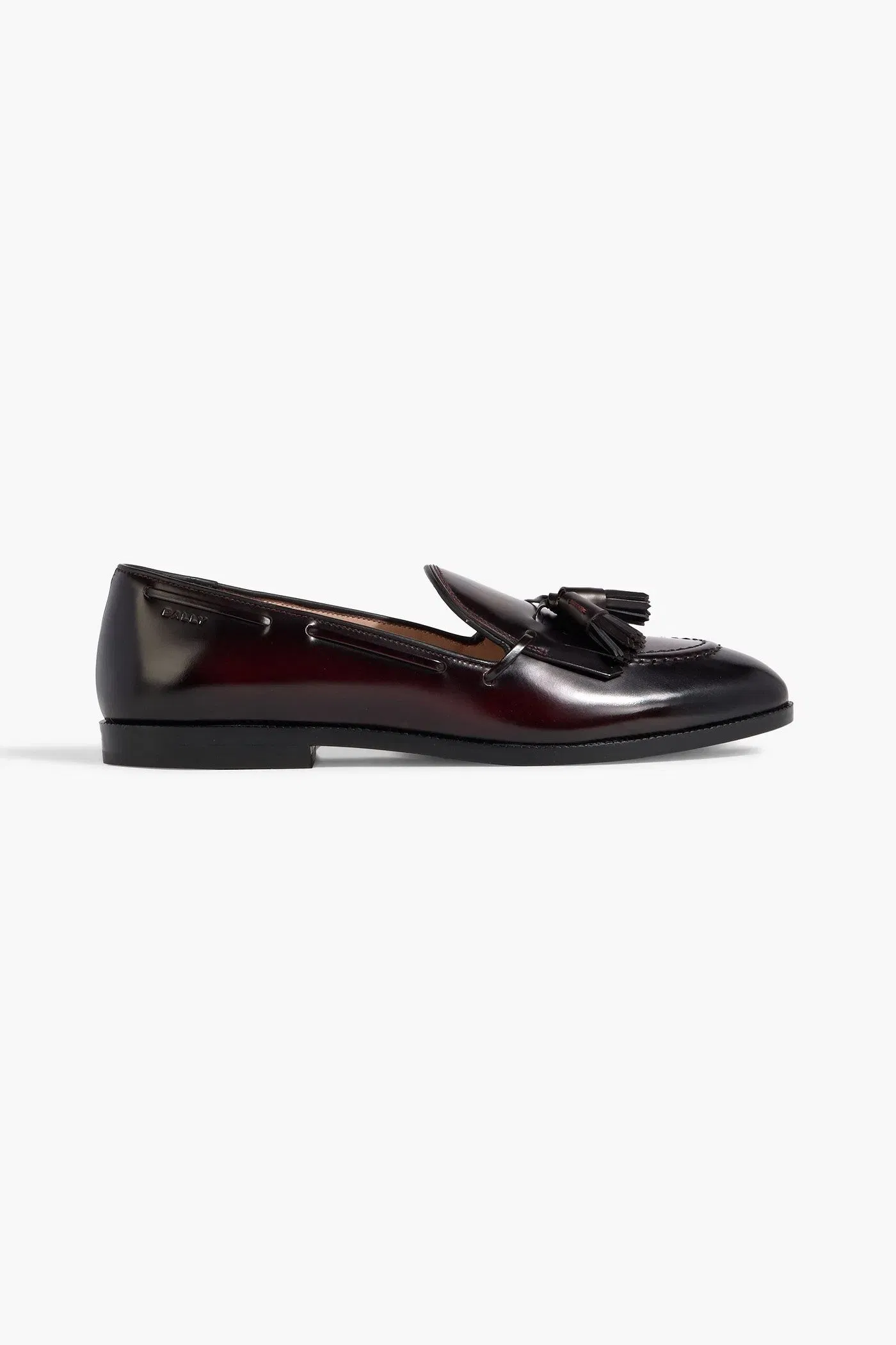 Bally Ethon Tasseled Glossed-Leather Loafers Burgundy Women's