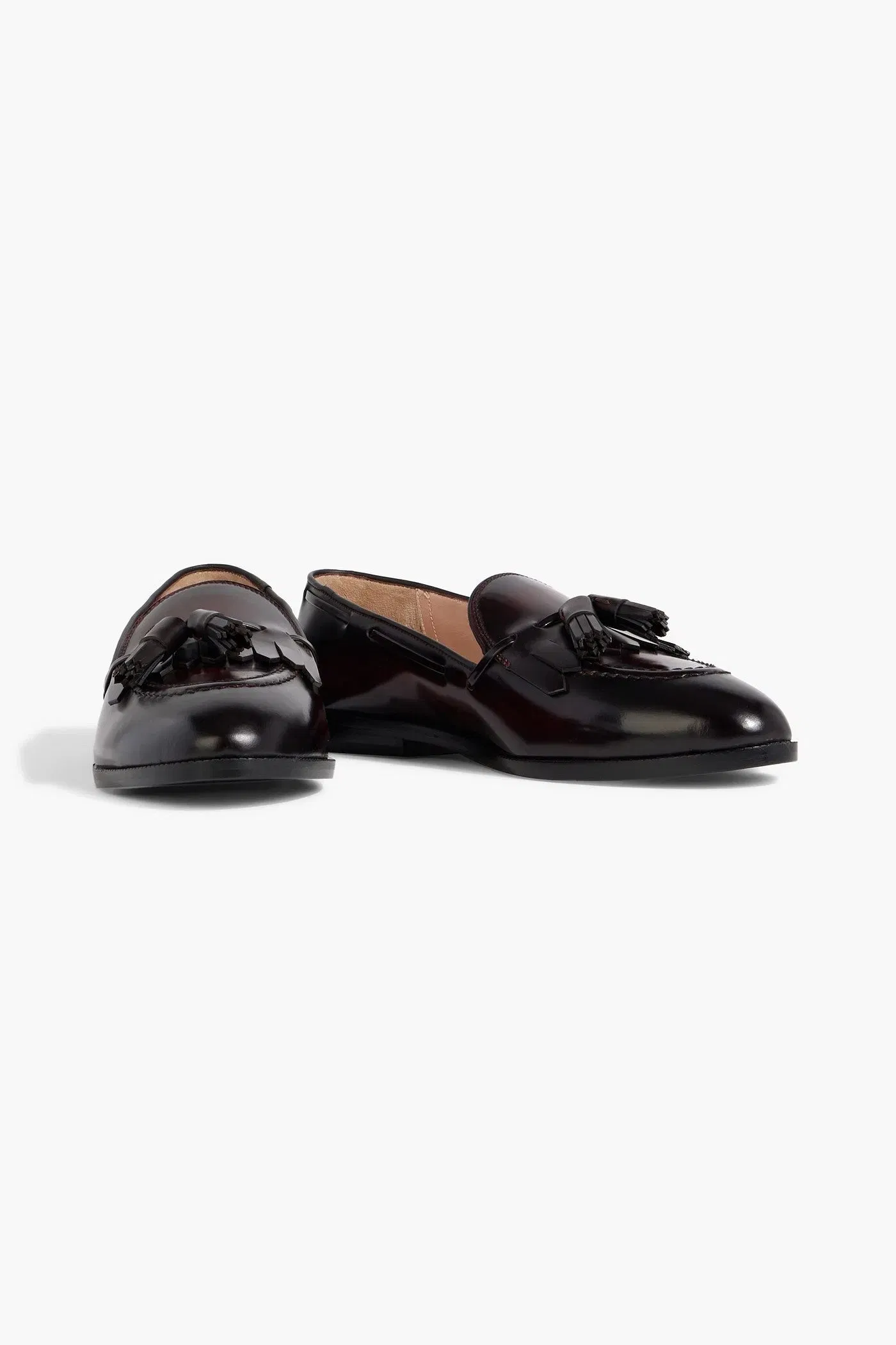 Bally Ethon Tasseled Glossed-Leather Loafers Burgundy Women's
