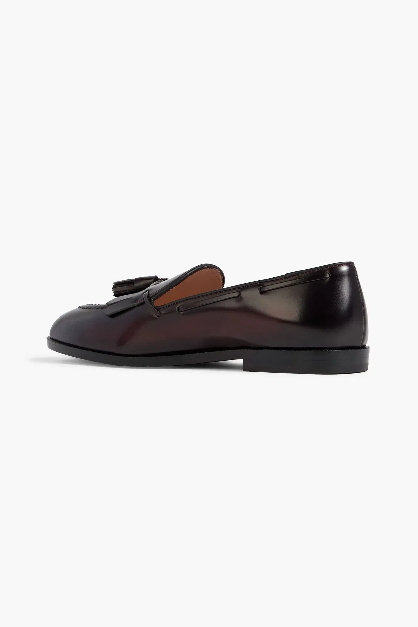 Bally Ethon Tasseled Glossed-Leather Loafers Burgundy Women's