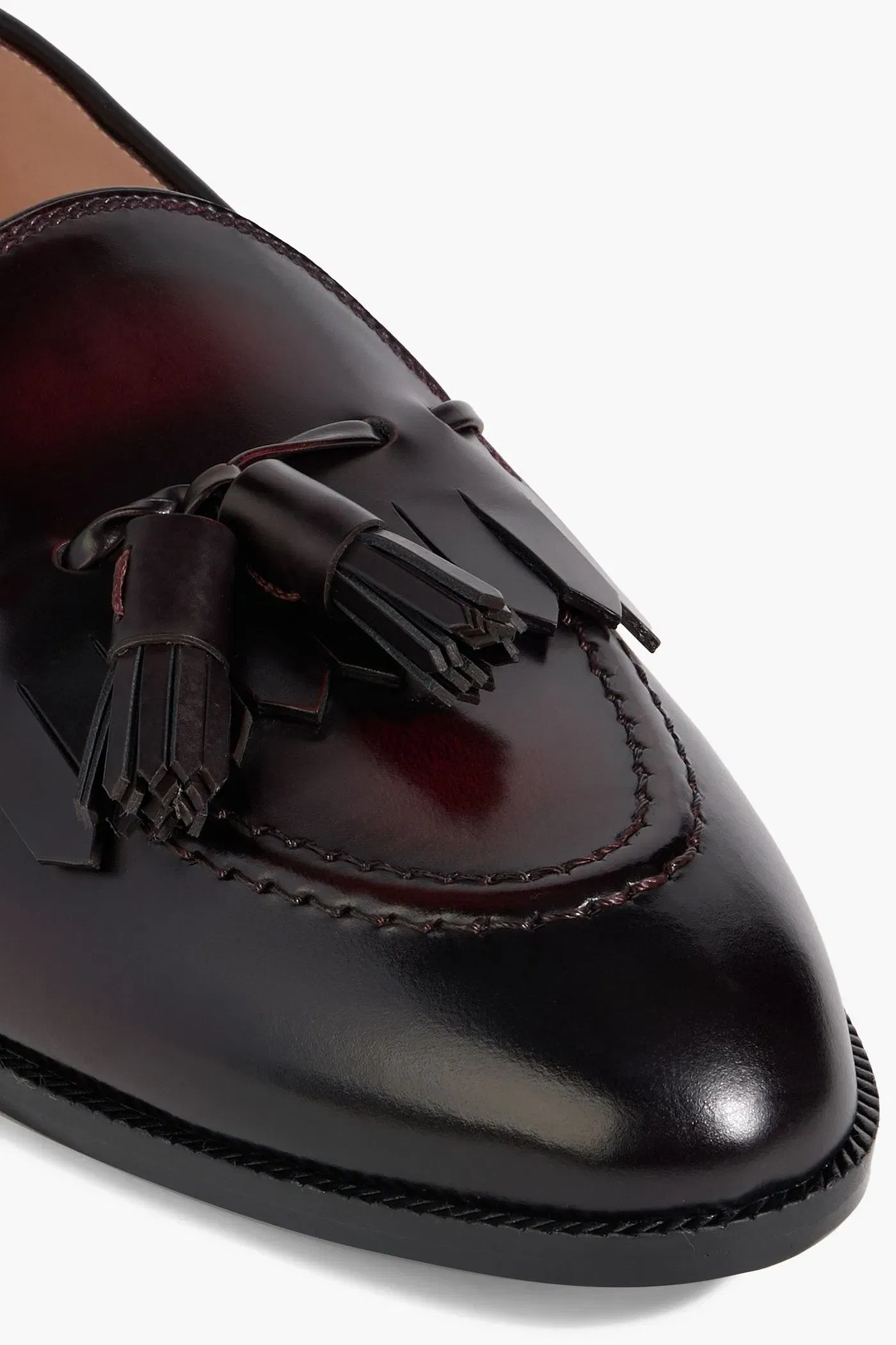 Bally Ethon Tasseled Glossed-Leather Loafers Burgundy Women's
