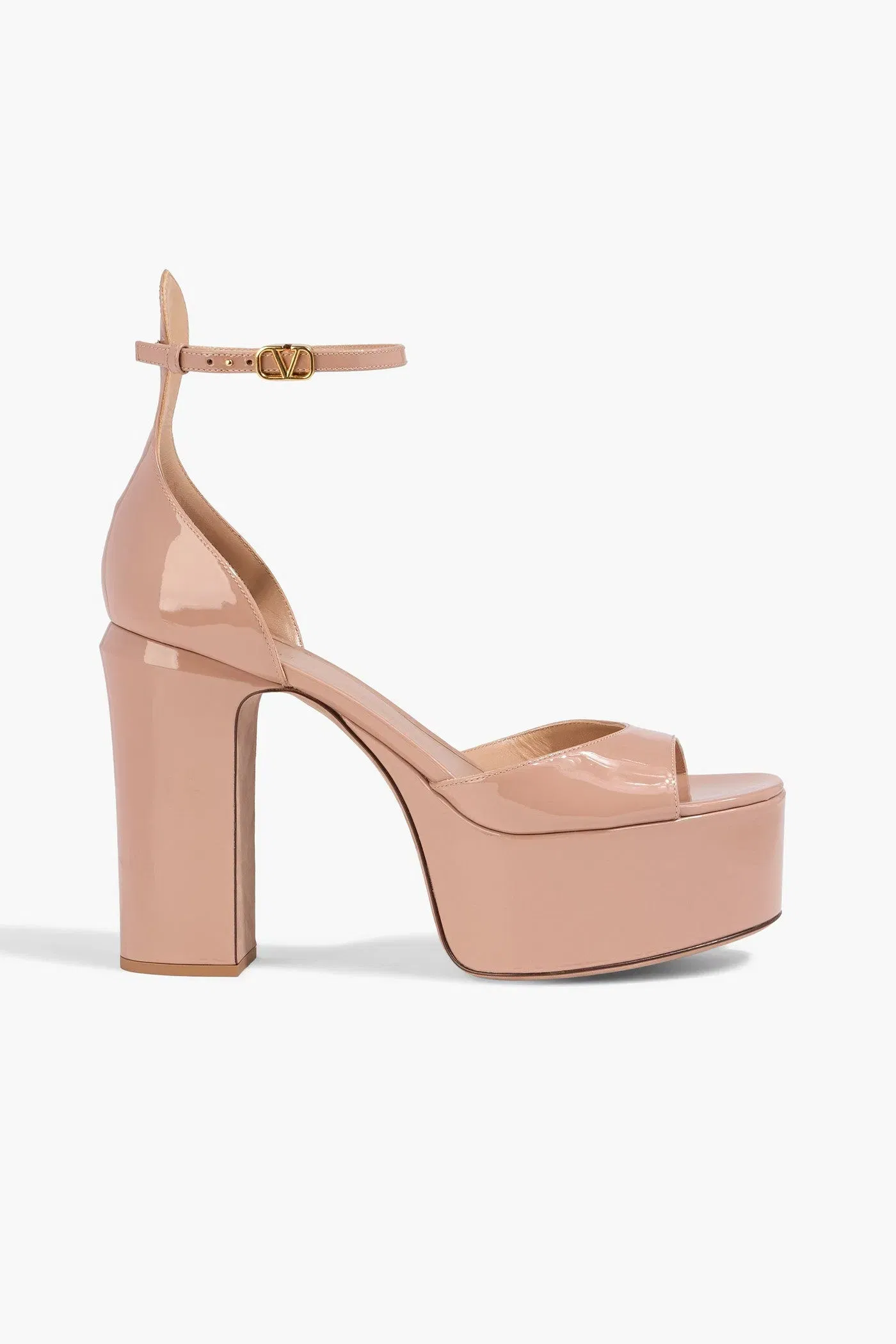 Valentino Garavani Tan-Go Patent-Leather Platform Sandals Neutral Women's