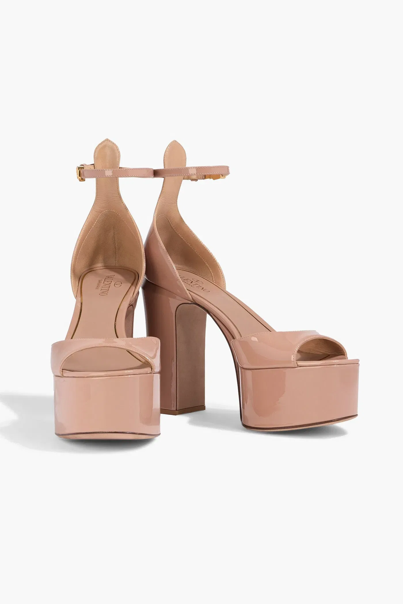 Valentino Garavani Tan-Go Patent-Leather Platform Sandals Neutral Women's