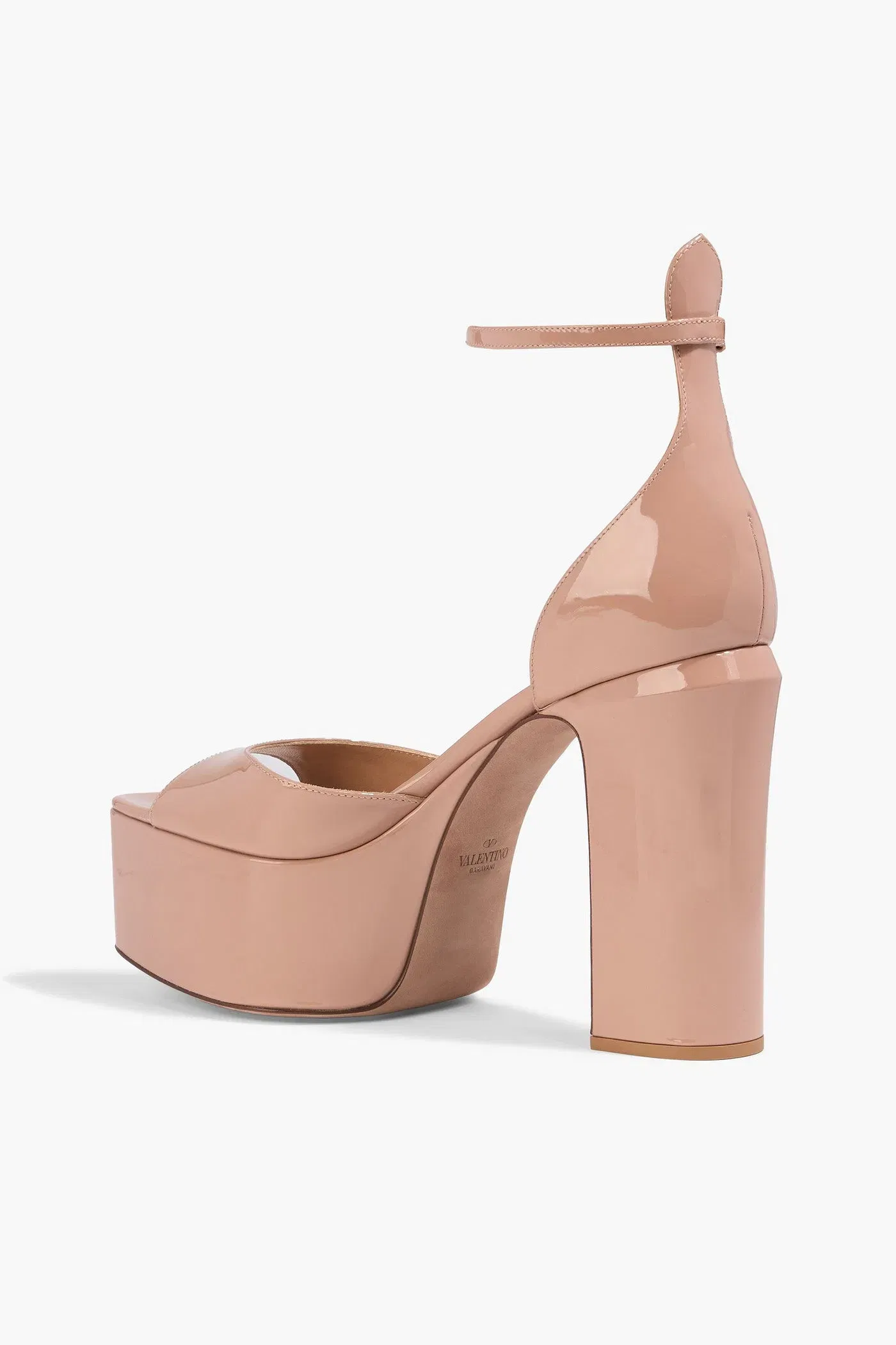 Valentino Garavani Tan-Go Patent-Leather Platform Sandals Neutral Women's