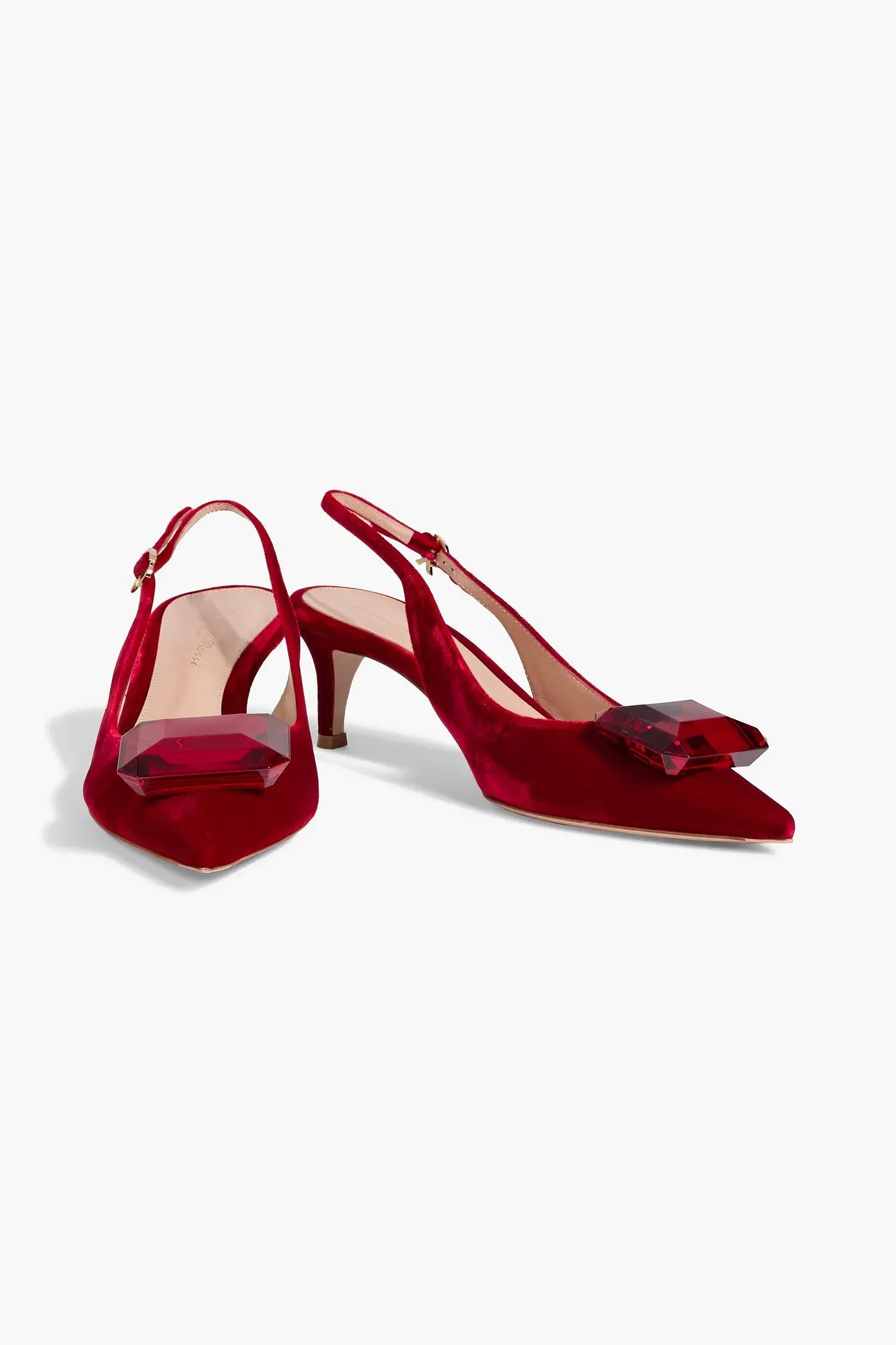 Gianvito Rossi Jaipur 55 Crystal-Embellished Velvet Slingback Pumps Red Women's