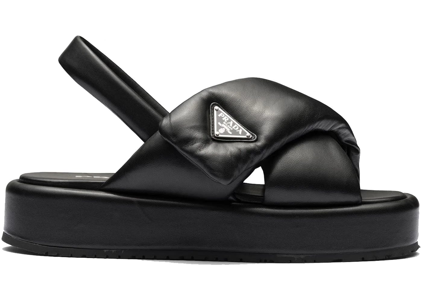 Prada Soft Padded 35Mm Wedge Sandals Black Nappa Leather