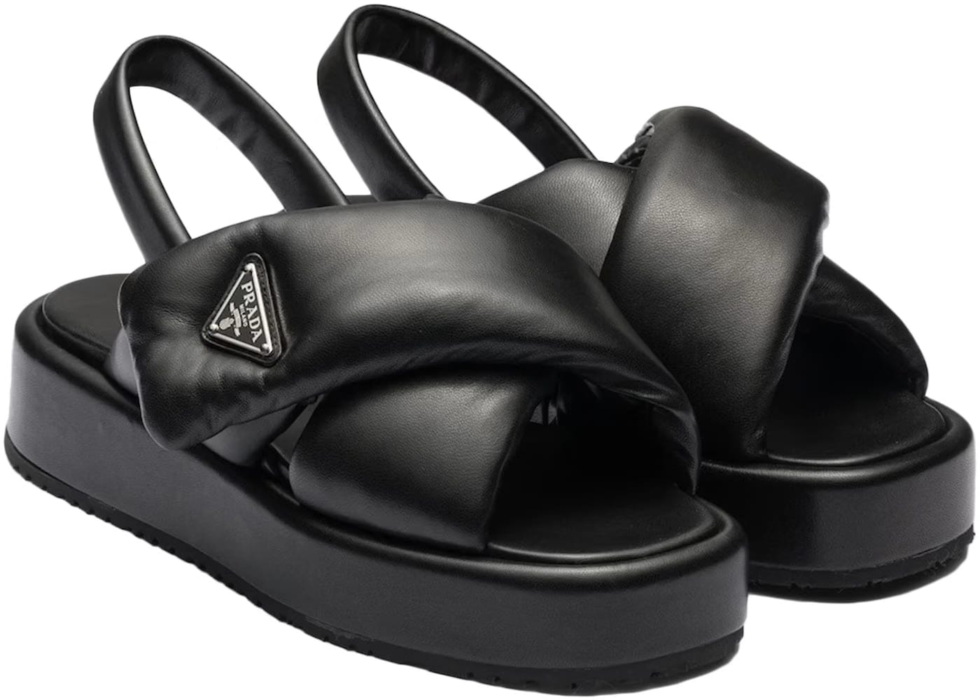 Prada Soft Padded 35Mm Wedge Sandals Black Nappa Leather