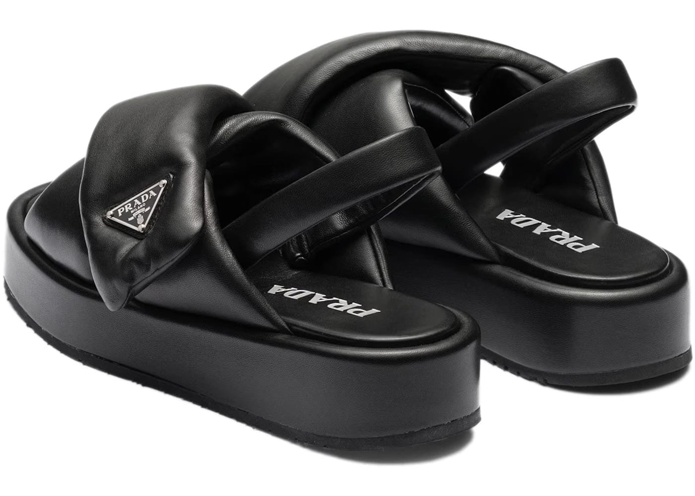 Prada Soft Padded 35Mm Wedge Sandals Black Nappa Leather