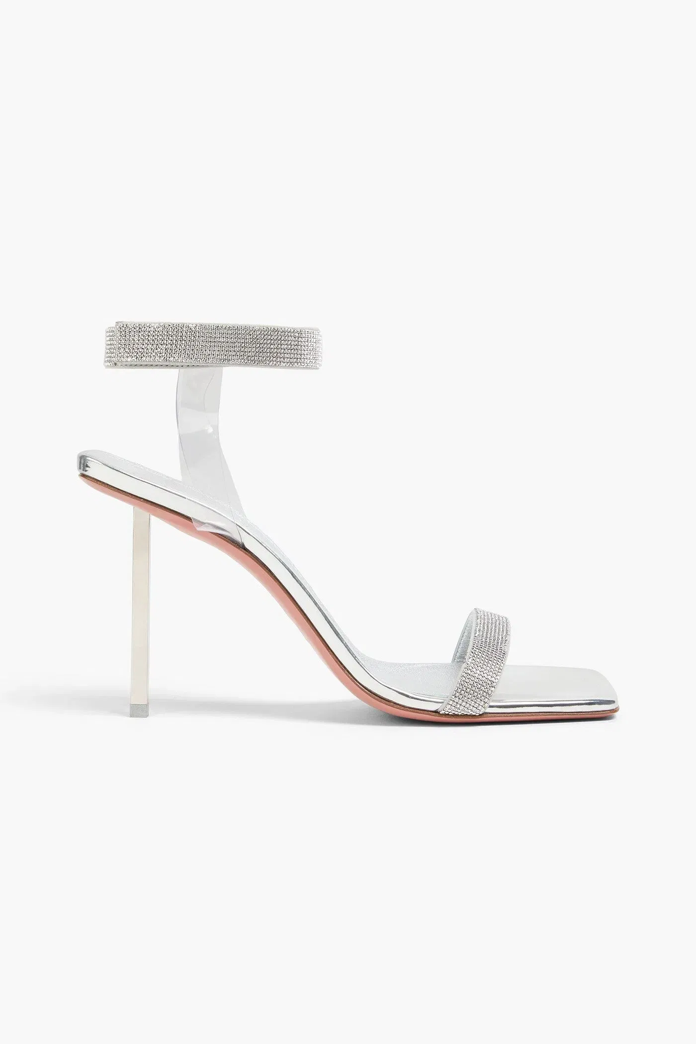 Amina Muaddi Rih Crystal-Embellished Metallic Leather Sandals Silver Women's