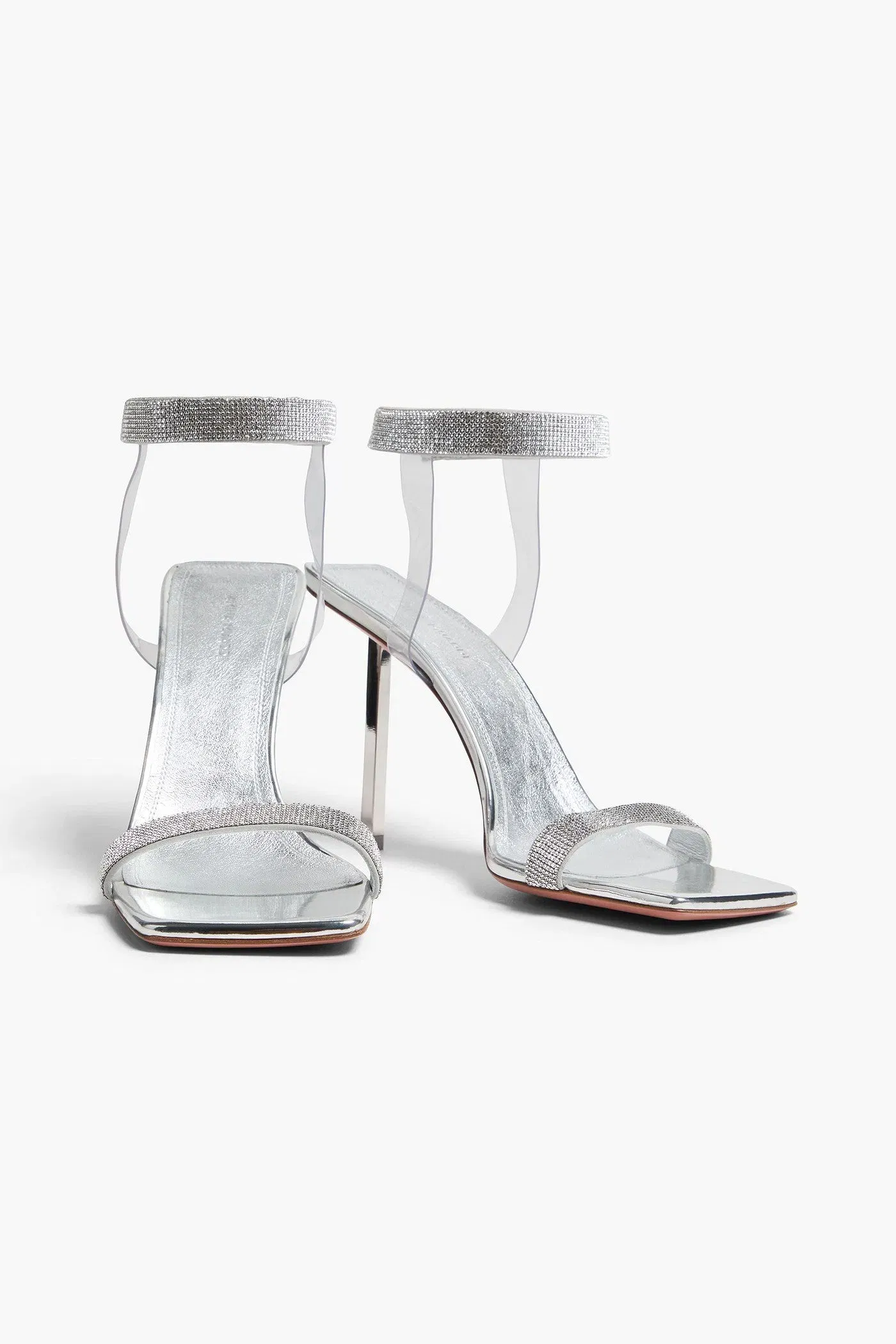 Amina Muaddi Rih Crystal-Embellished Metallic Leather Sandals Silver Women's