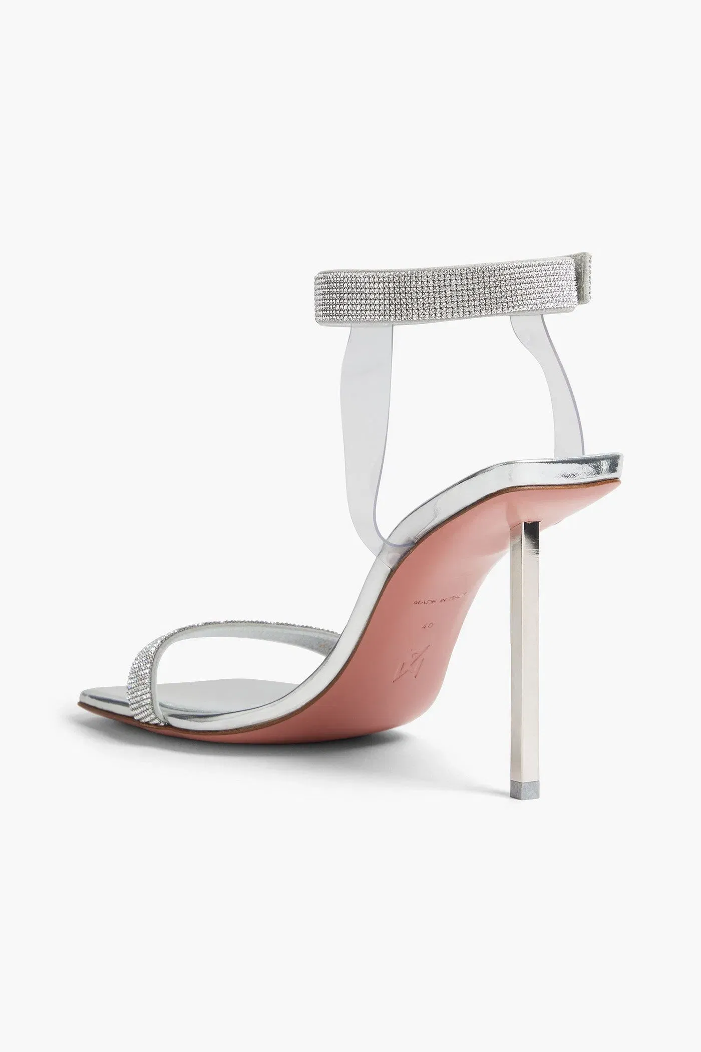 Amina Muaddi Rih Crystal-Embellished Metallic Leather Sandals Silver Women's