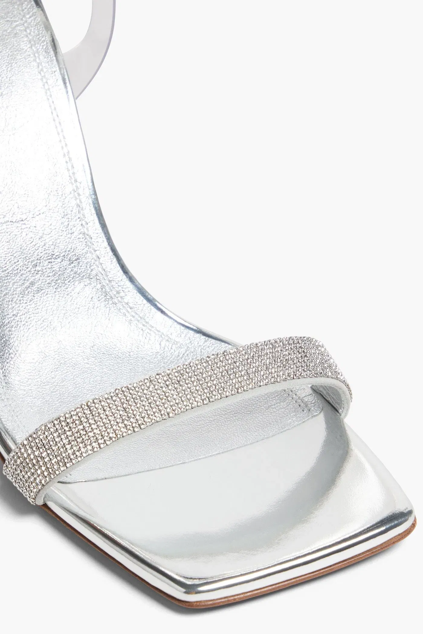 Amina Muaddi Rih Crystal-Embellished Metallic Leather Sandals Silver Women's