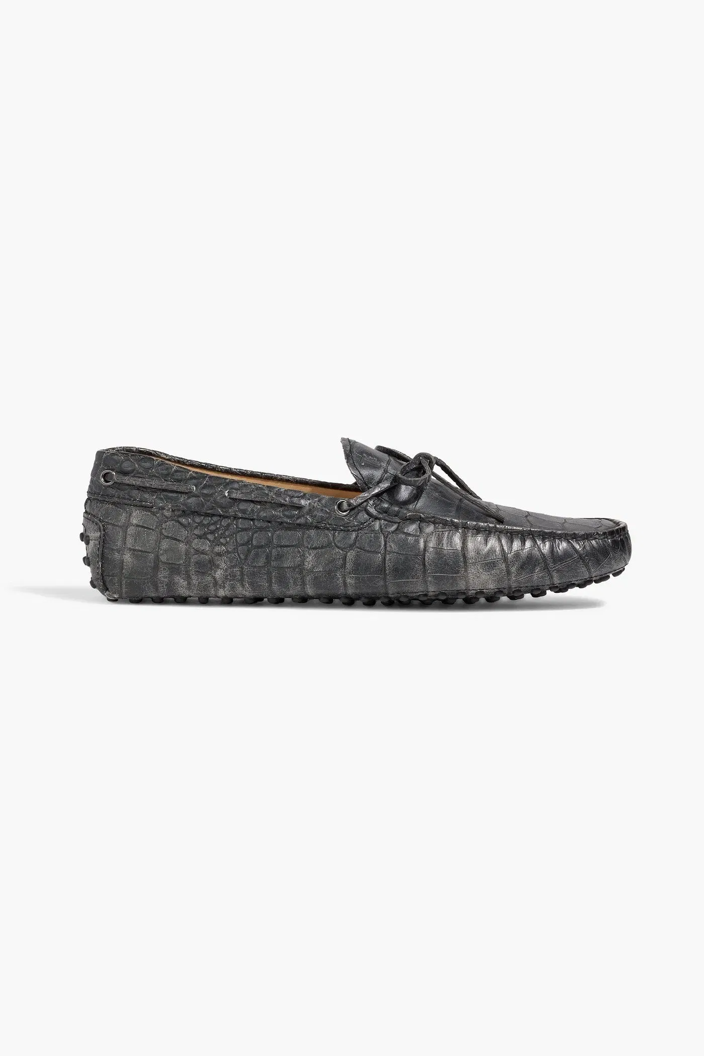 Tod's Heaven Lacetto Croc-Effect Leather Driving Shoes Charcoal