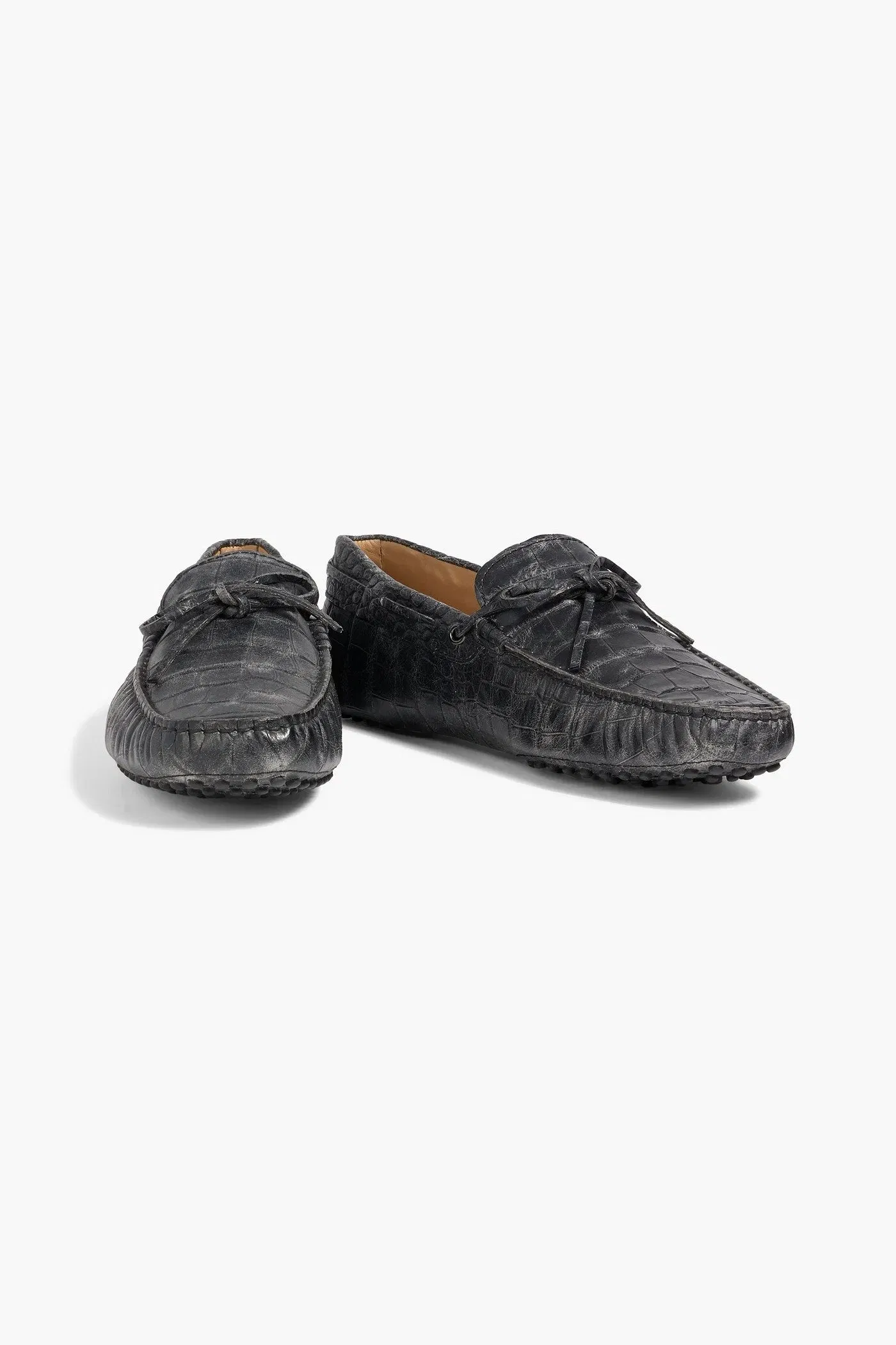 Tod's Heaven Lacetto Croc-Effect Leather Driving Shoes Charcoal