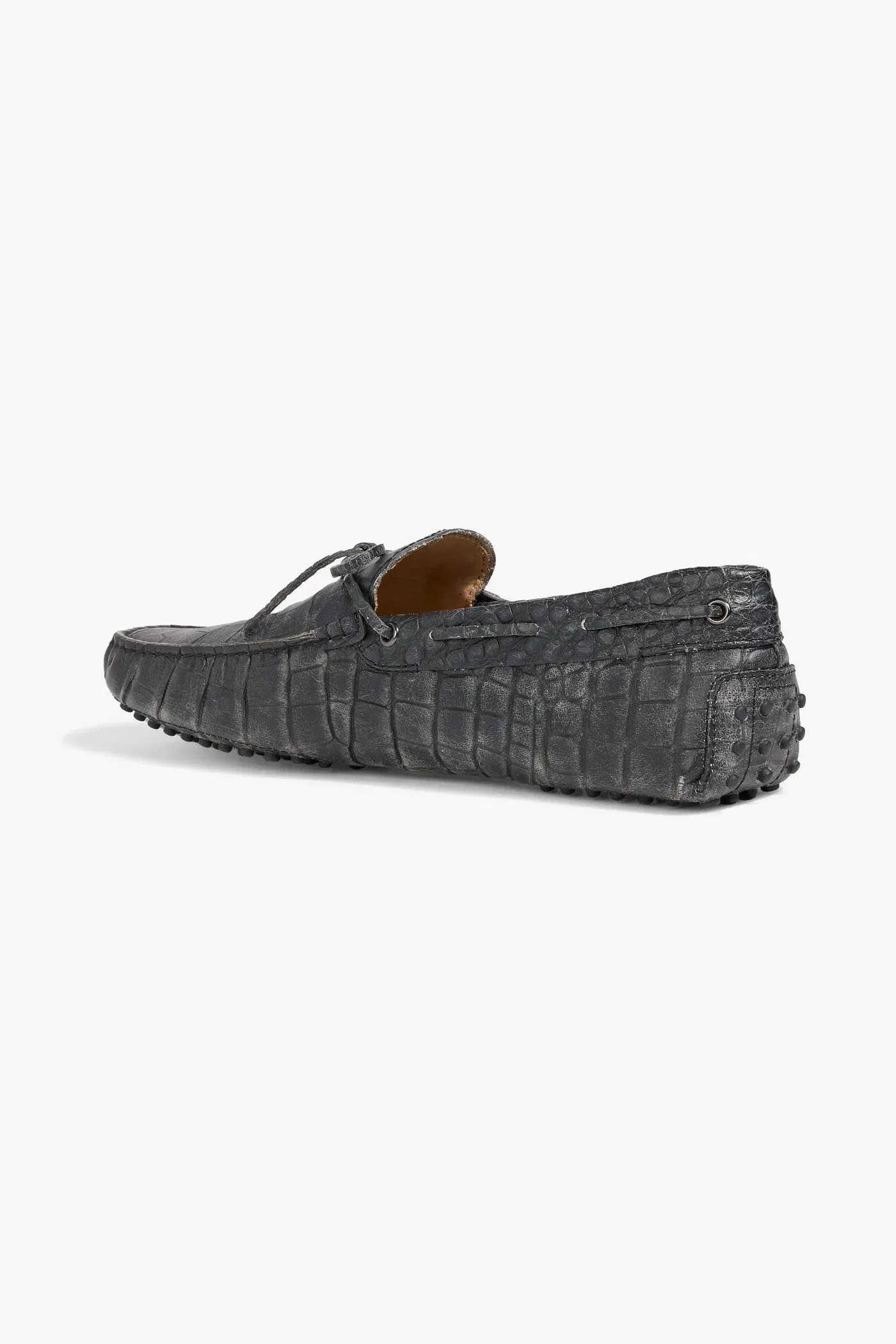 Tod's Heaven Lacetto Croc-Effect Leather Driving Shoes Charcoal