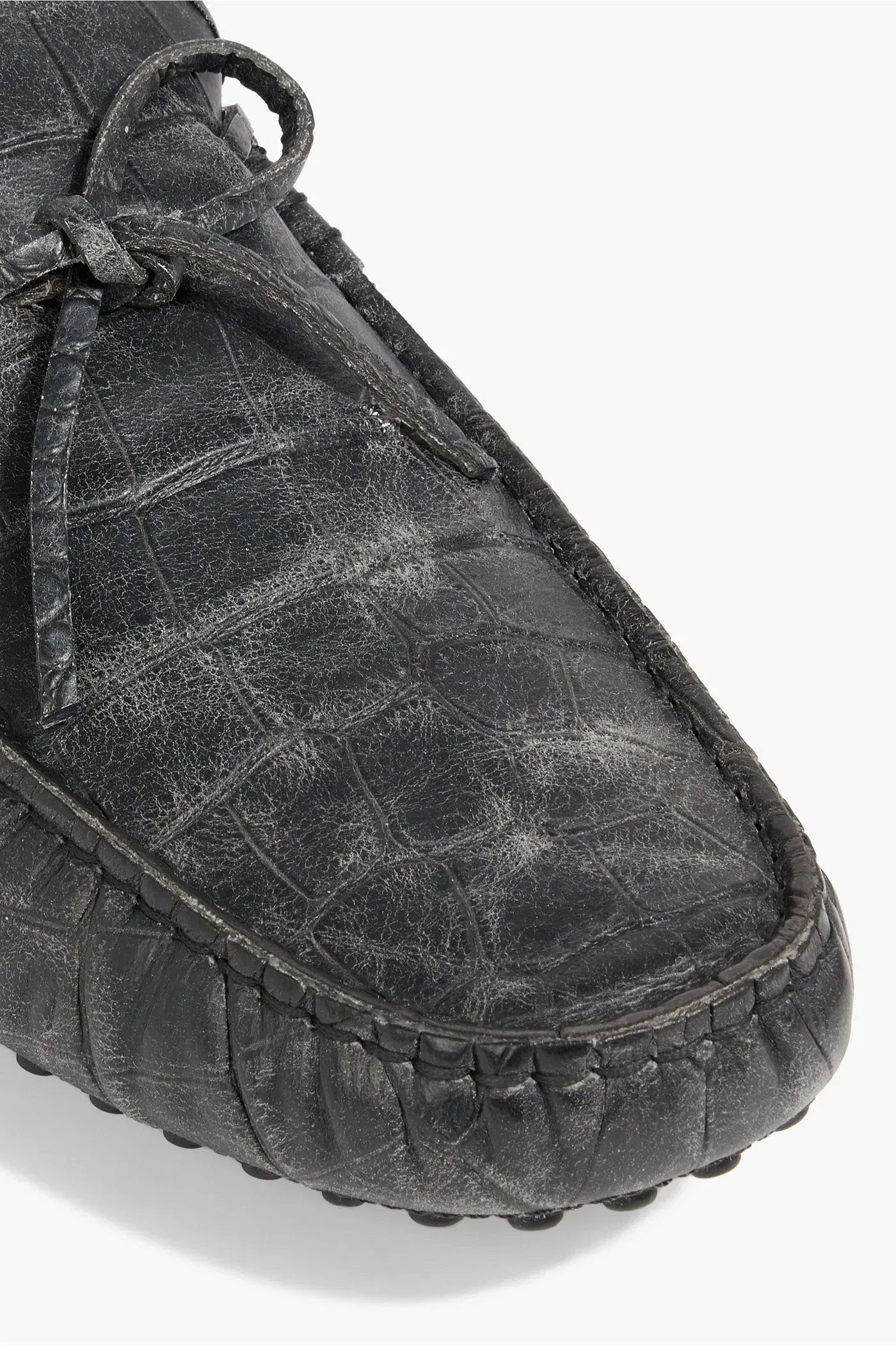 Tod's Heaven Lacetto Croc-Effect Leather Driving Shoes Charcoal