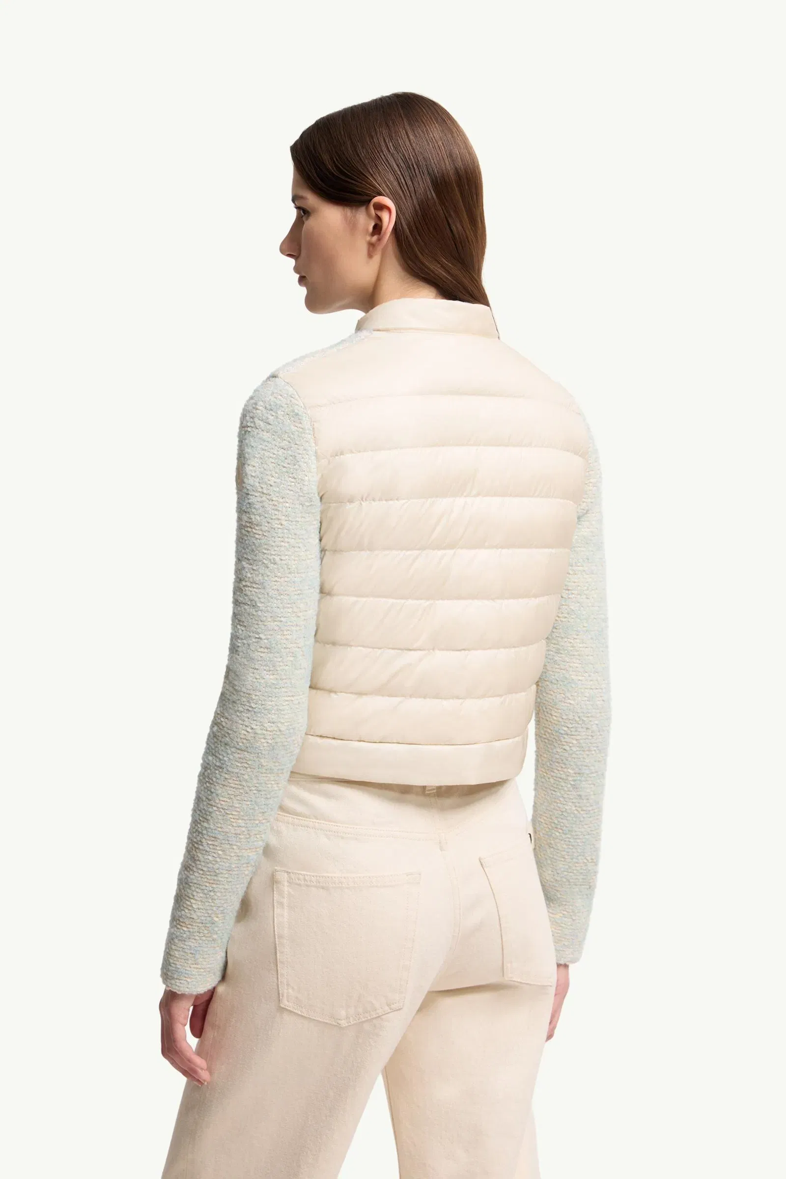Moncler Wool & Alpaca Blend Padded Zip-Up Cardigan Light Blue & Beige Light Blue & Beige