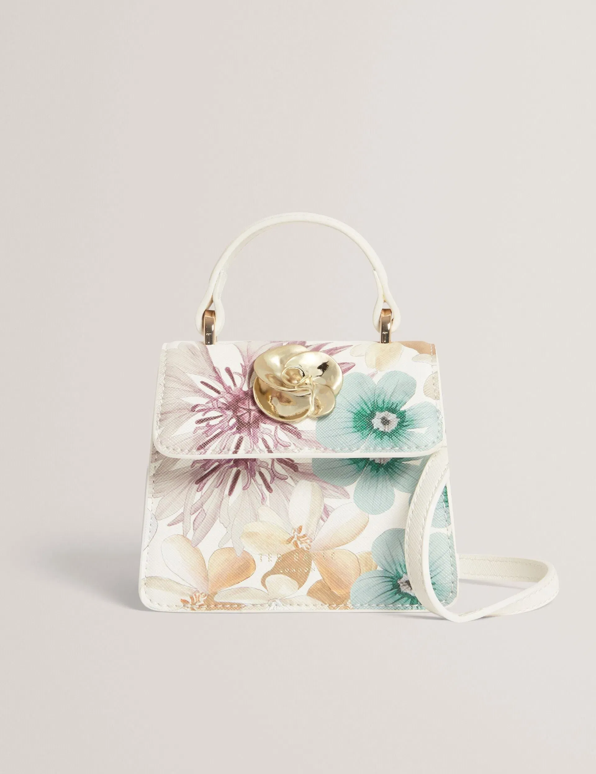 Ted Baker Helensa Petal Print Mini Top Handle Bag In White Women's