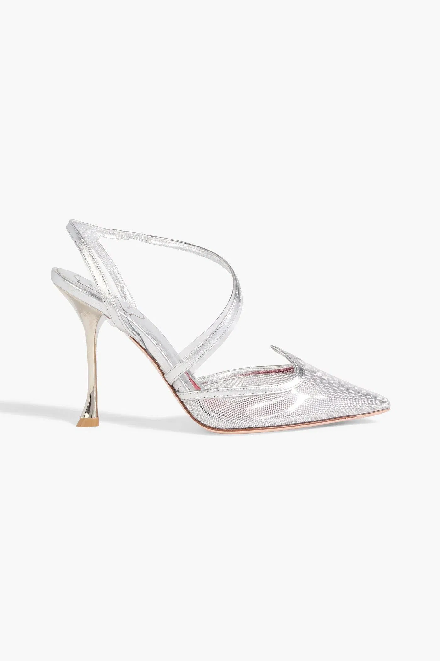 Roger Vivier I Love Vivier Metallic Leather-Trimmed Mesh And Pvc Slingback Pumps Silver Women's
