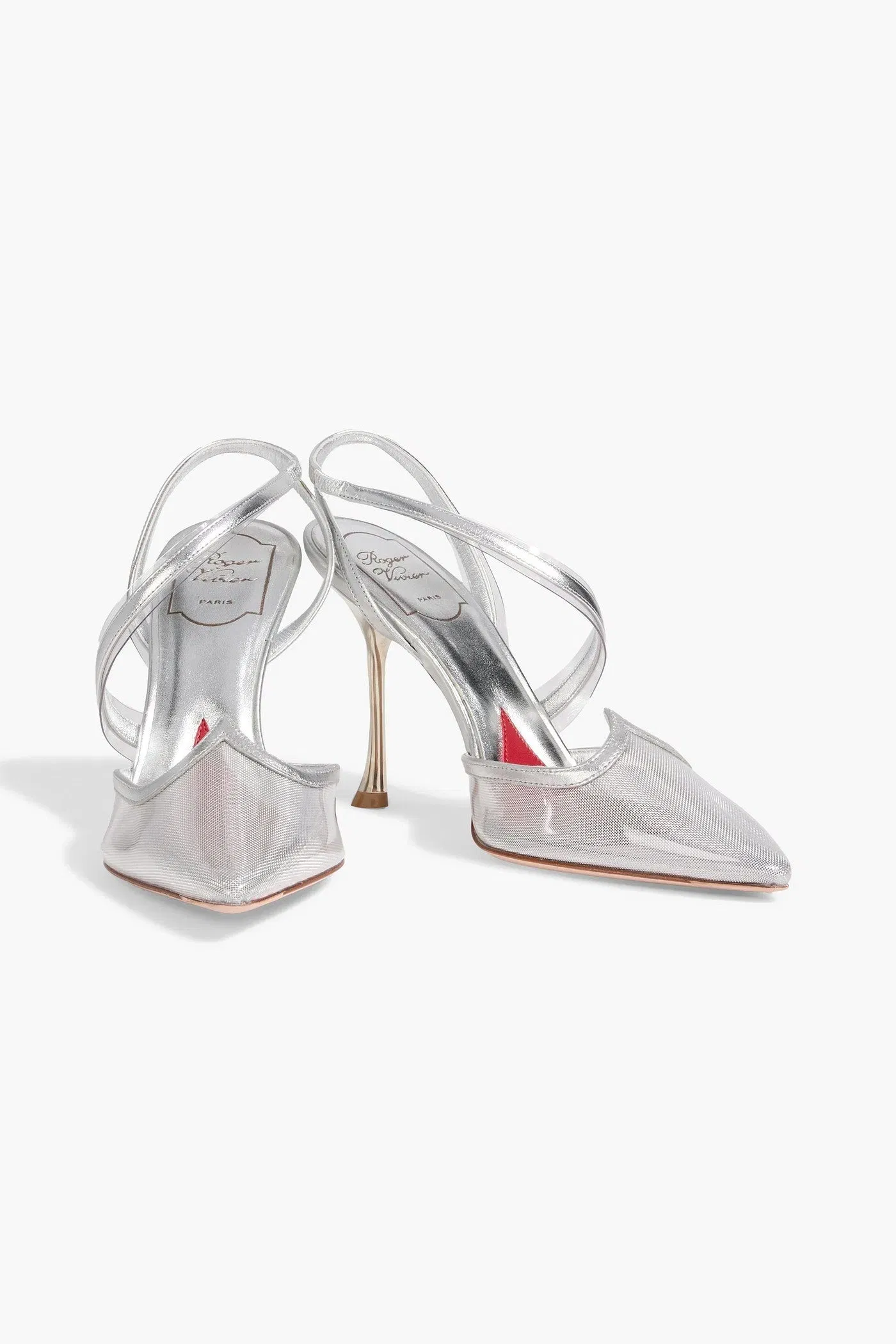 Roger Vivier I Love Vivier Metallic Leather-Trimmed Mesh And Pvc Slingback Pumps Silver Women's