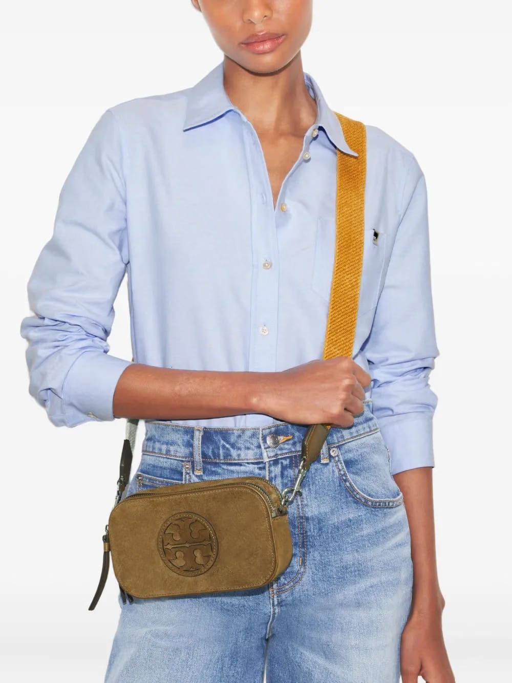 Miller logo-plaque suede crossbody mini bag