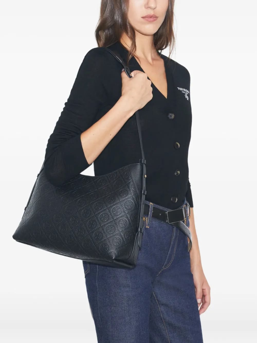 T Monogram pebble-leather shoulder bag