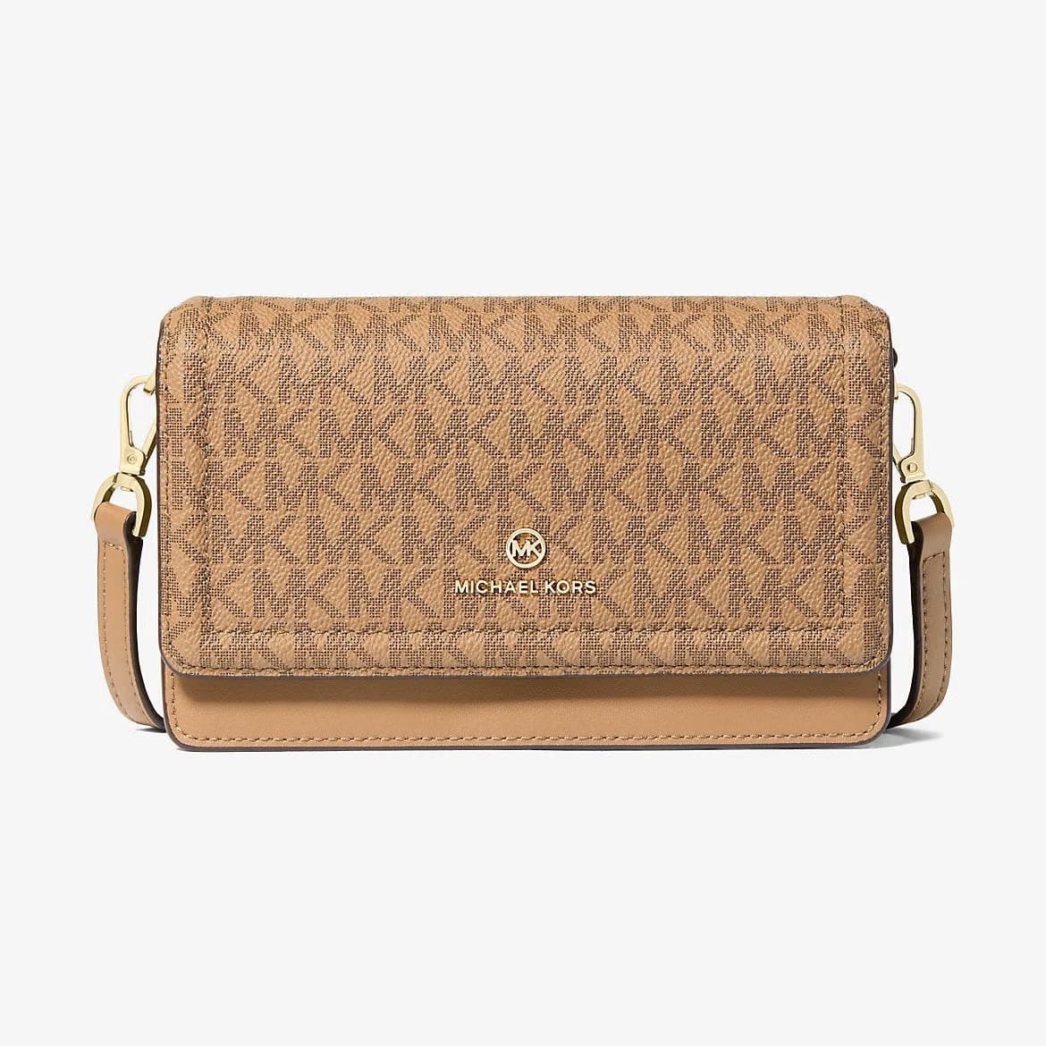 Michael Kors Jet Set Leather and Signature Logo Convertible Crossbody Bag Husk