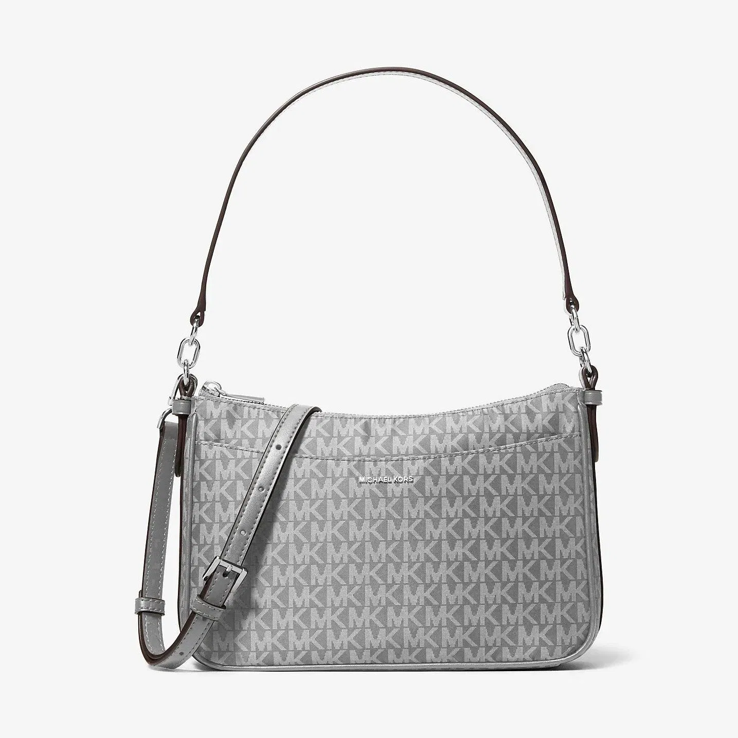 Michael Kors Jet Set Medium Signature Logo Print Woven Pochette Crossbody Bag Storm