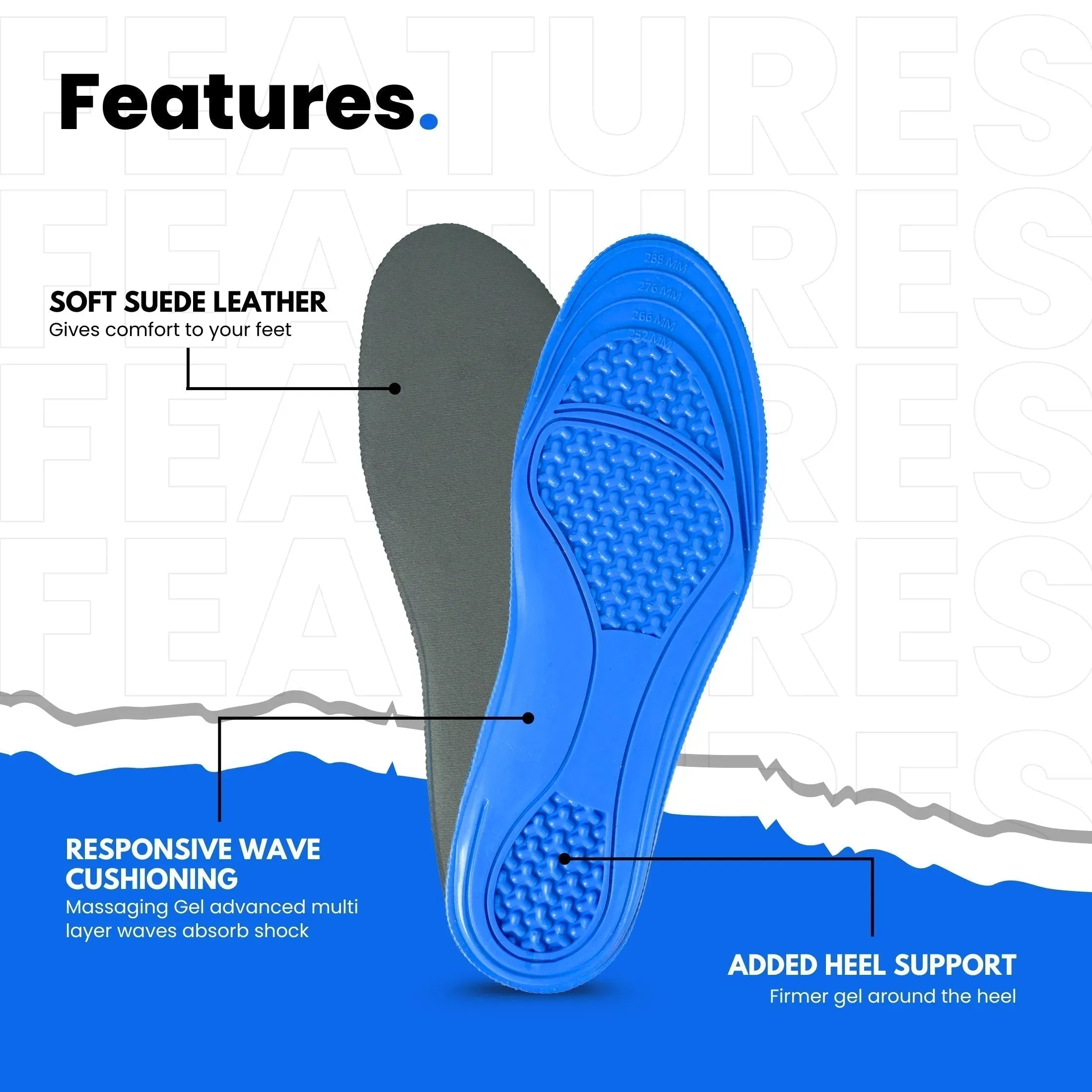 Helios Soft Gel Foot Insoles For Men (TRIM TO FIT SIZE 6-10)