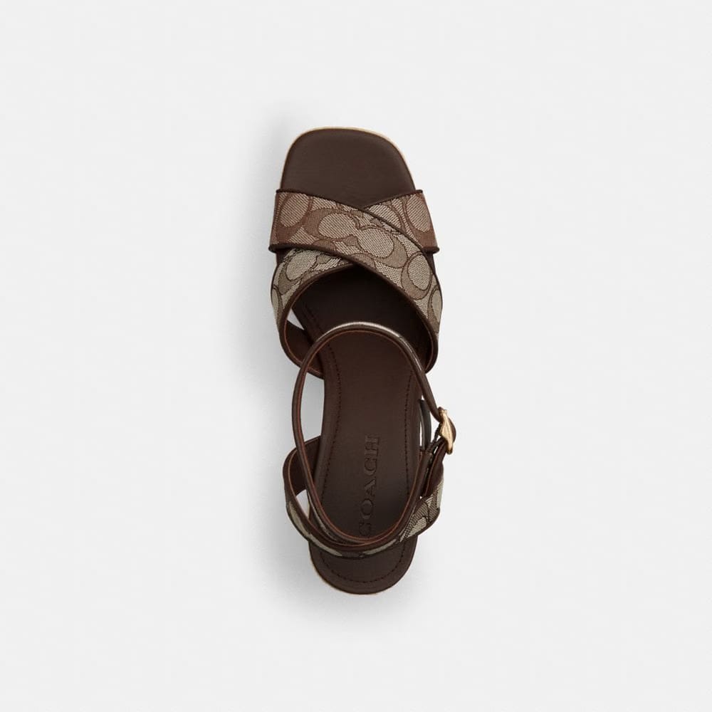 Women's Coach Block Heel Sandal In Signature Jacquard Oak Maple
