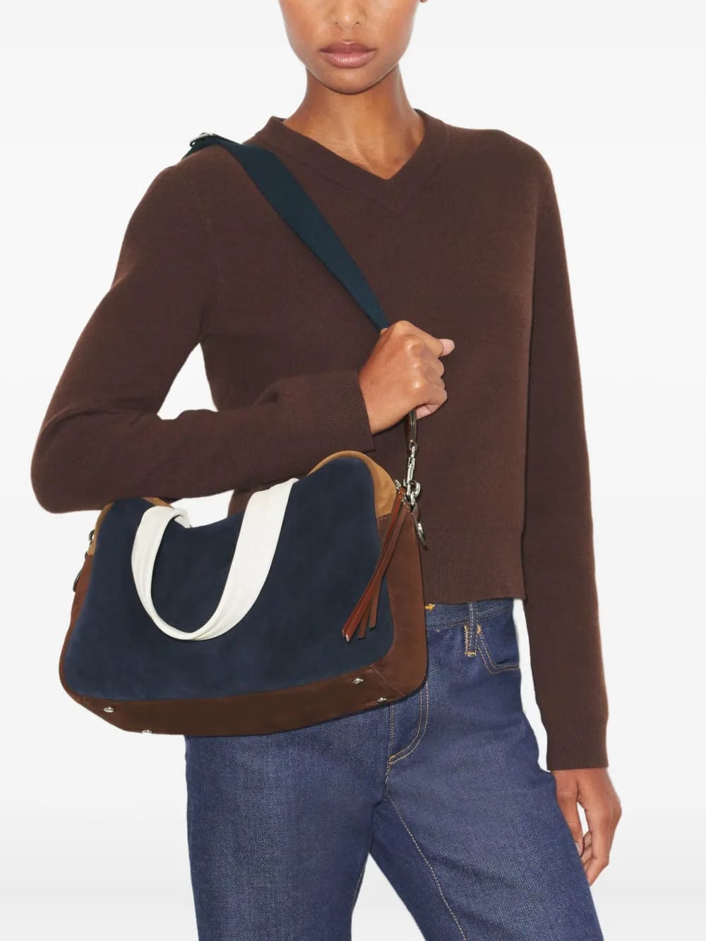 colorblock suede satchel bag