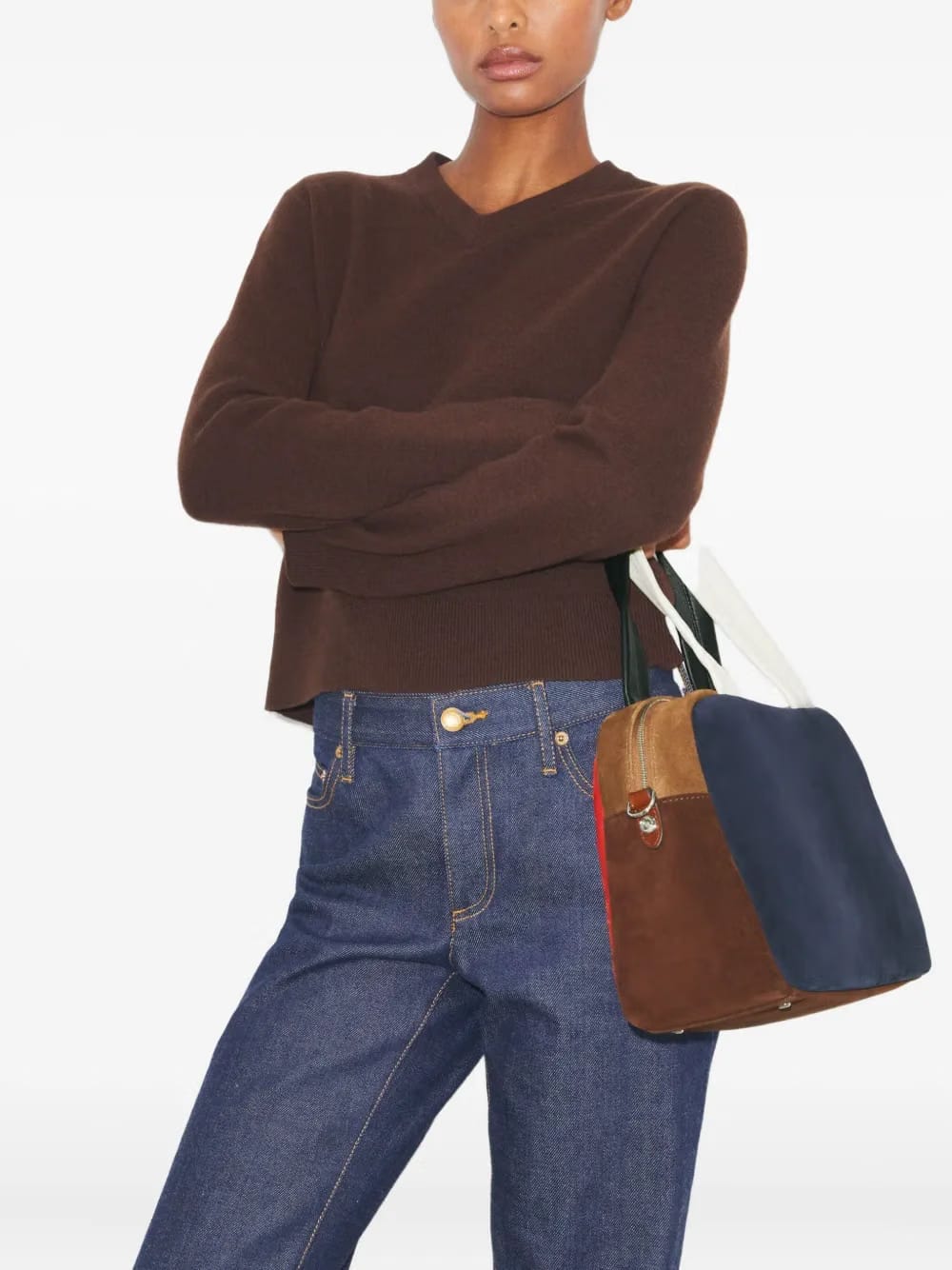 colorblock suede satchel bag