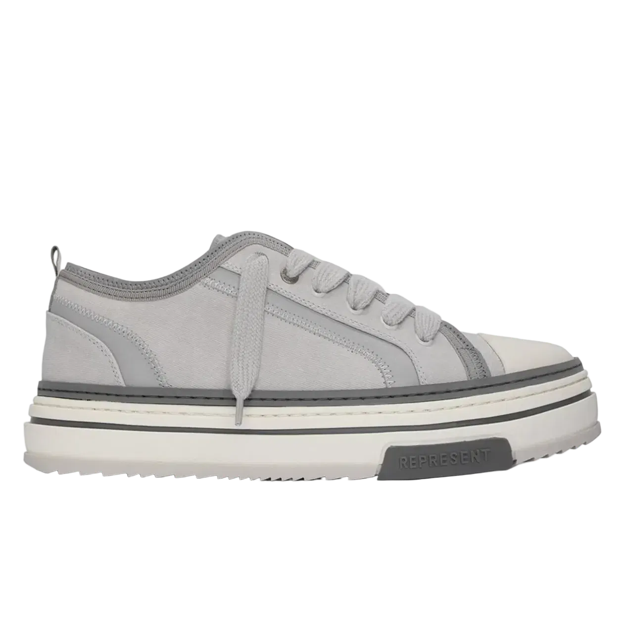 REPRESENT Men's X Low Trainers, Layered Design, Chunky Laces 'Warm Grey'