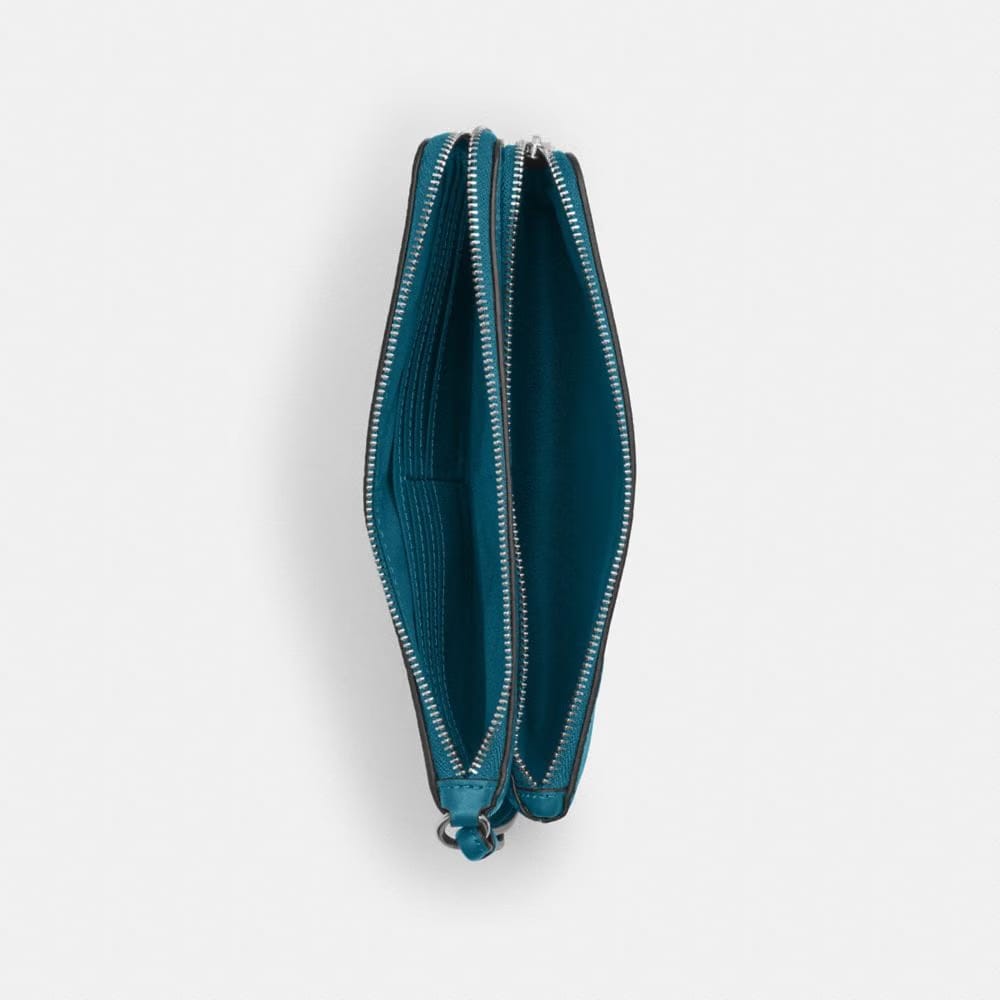 Coach Double Zip Wallet In Signature Canvas Silver Aquamarine