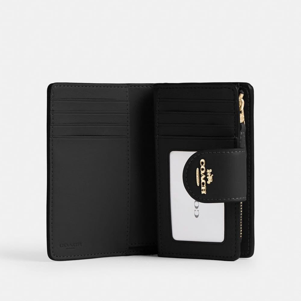 Coach Medium Corner Zip Wallet In Signature Canvas Gold Walnut Black