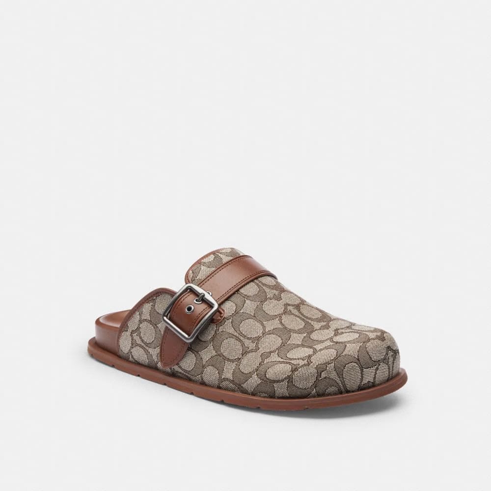 Men's Coach Buckle Clog In Signature Jacquard Oak Vintage Brown