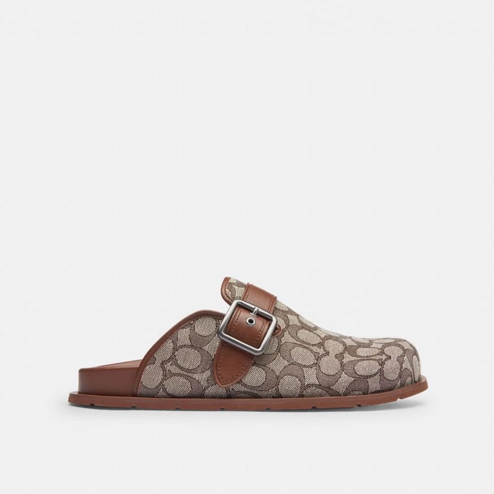 Men's Coach Buckle Clog In Signature Jacquard Oak Vintage Brown