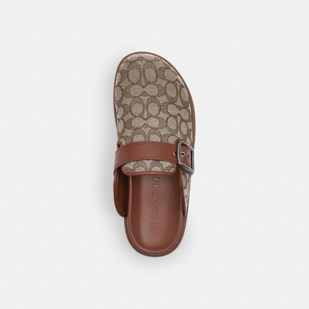 Men's Coach Buckle Clog In Signature Jacquard Oak Vintage Brown