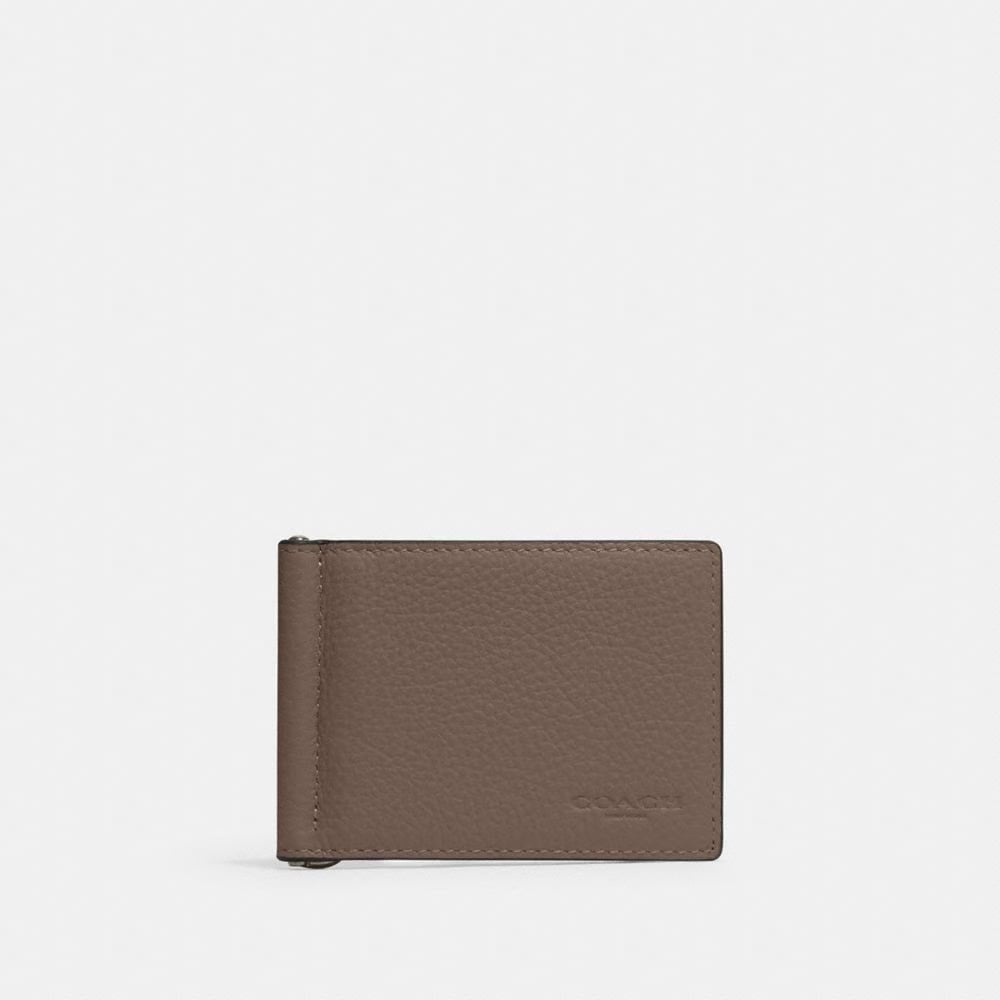 Coach Slim Money Clip Billfold Wallet Gunmetal Dark Stone