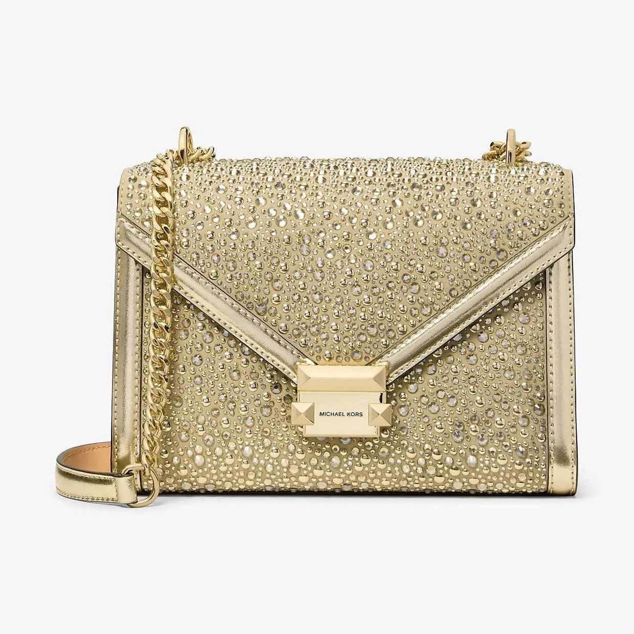 Michael Kors Whitney Medium Embellished Metallic Shoulder Bag Pale Gold