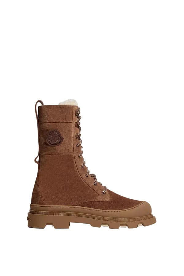 Moncler Vera High Suede & Shearling Lace-Up Boots Brown